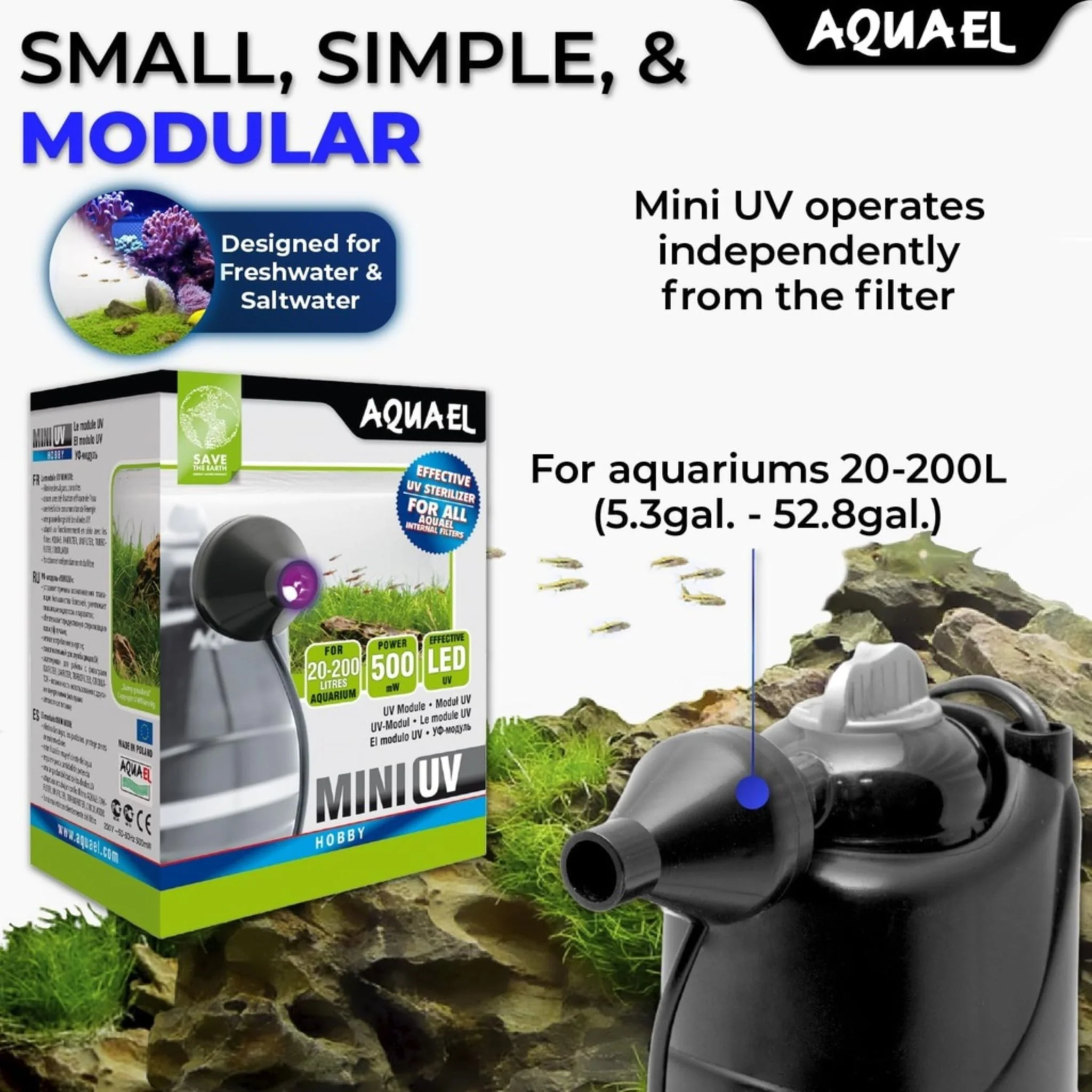 Aquael Aquarium Mini UV Module 500mW - 20/200L - Image 3