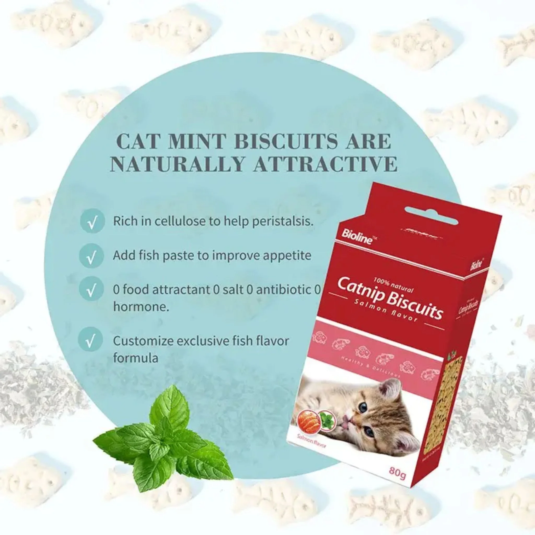 Bioline Catnip Biscuits Cod Flavor Cat Treats - 80g - Image 3