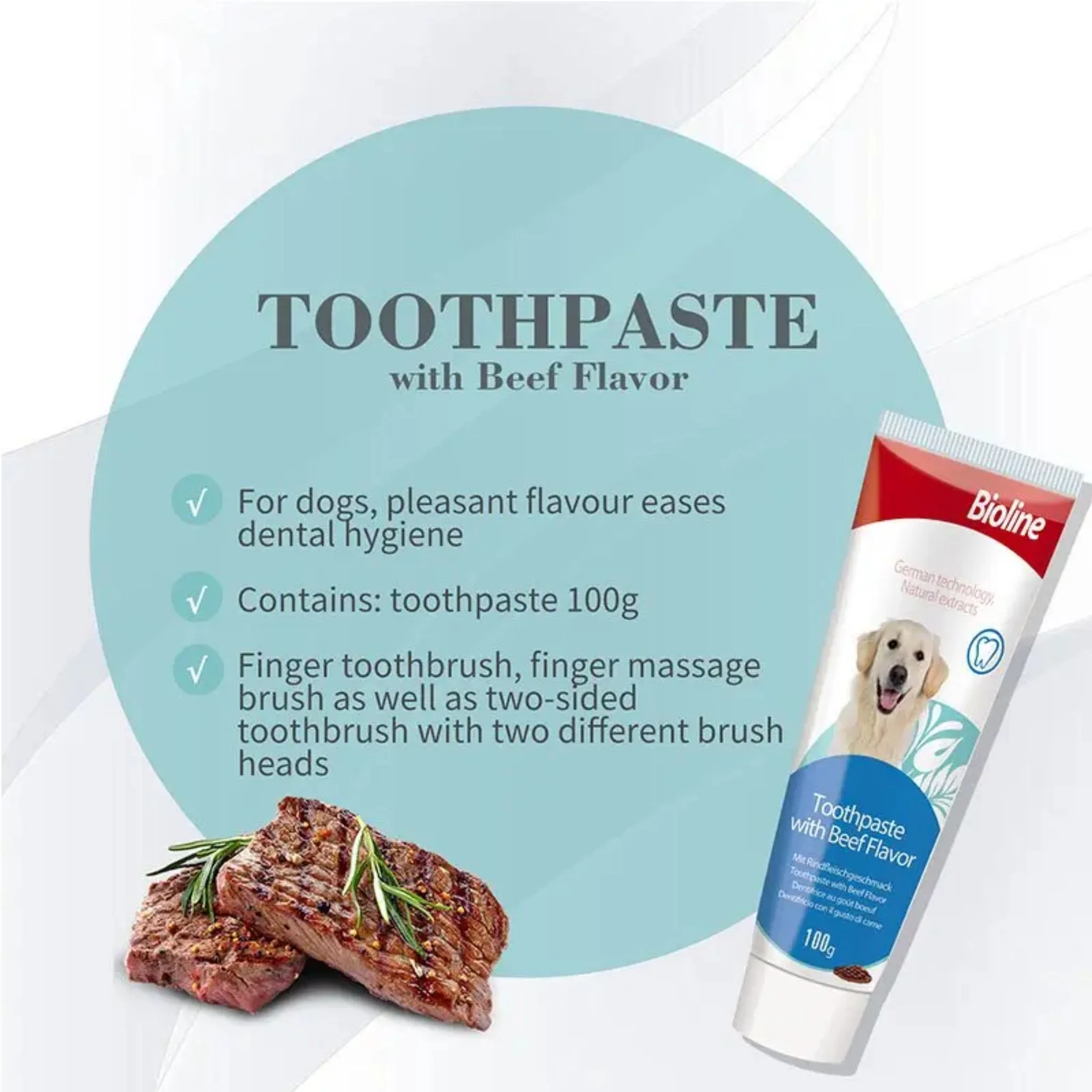 Bioline Beef Flavor Toothpaste & Brush Kit for Dog - 100g - Image 2