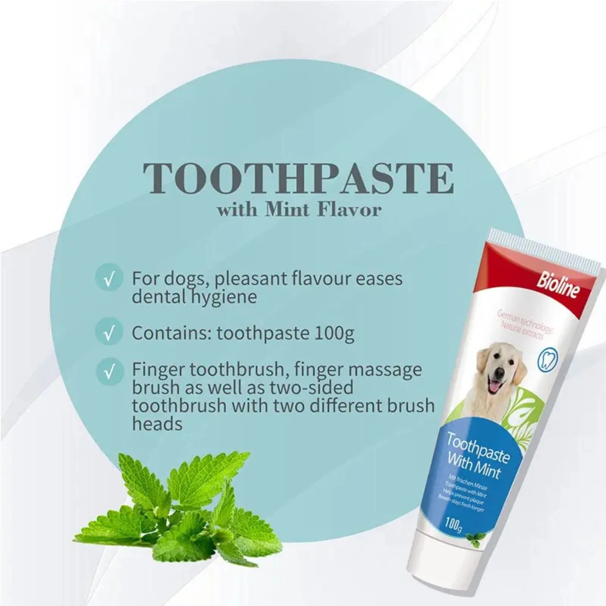 Bioline Mint Flavor Toothpaste & Brush Kit For Dog - 100g - Image 3