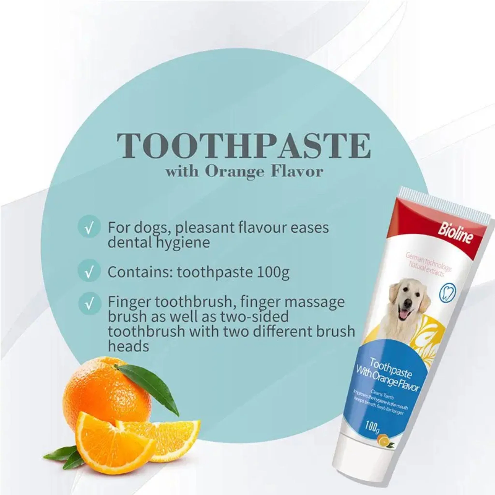 Bioline Orange Flavor Toothpaste & Brush Kit For Dog - 100g - Image 3