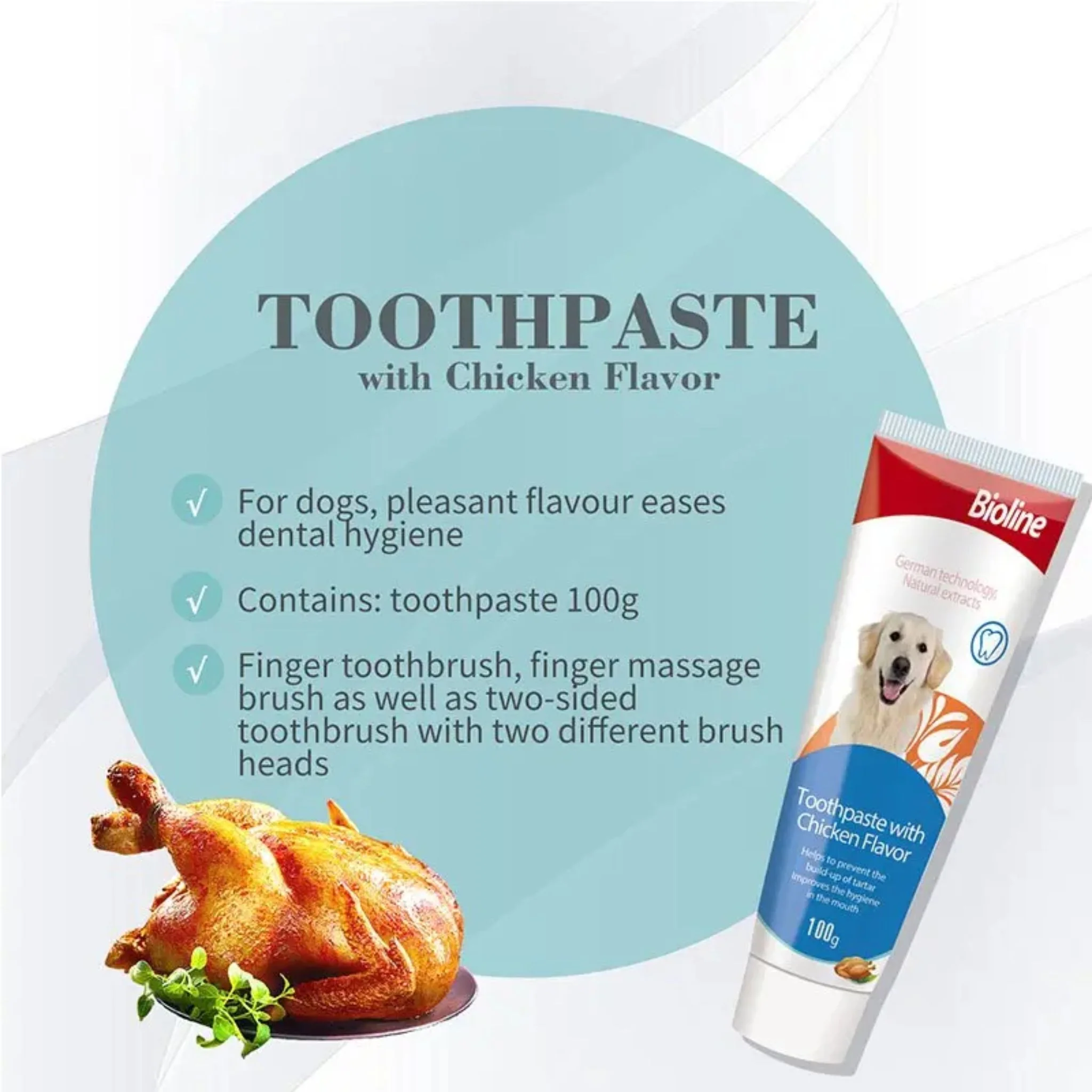 Bioline Dental Hygiene Set Chicken Flavor For Dog - 100g - Image 4