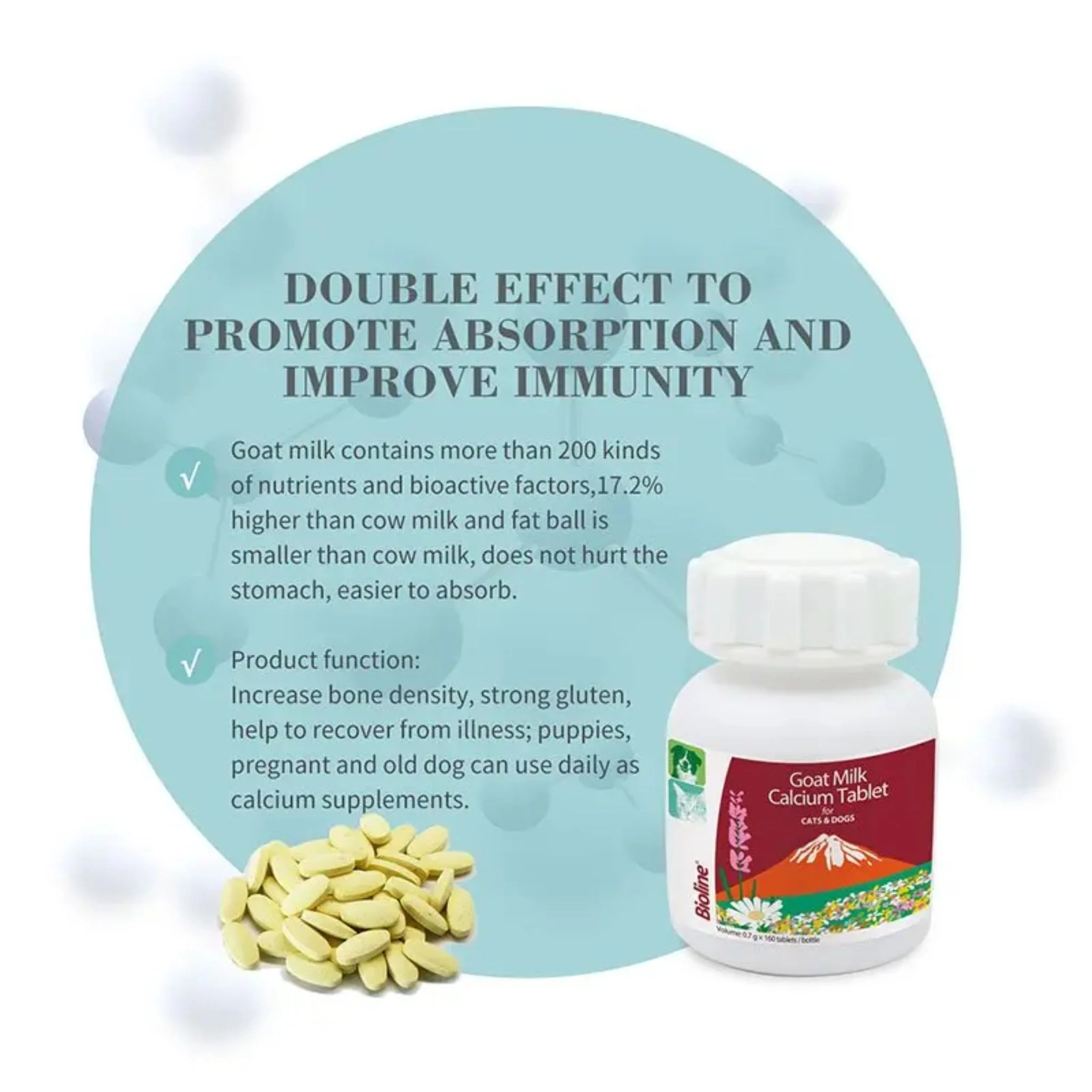 Bioline Goats Milk Calcium Tablets Pet Supplement For All Ages - Image 2