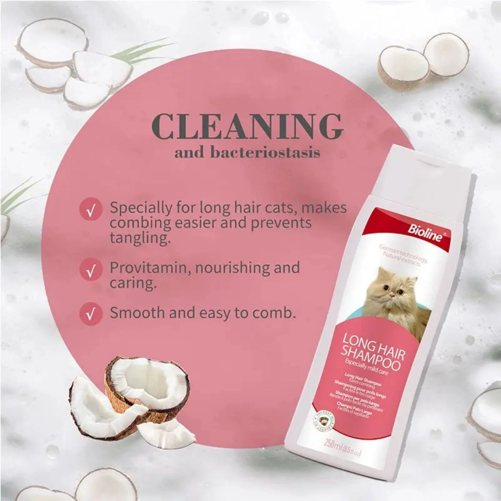 Bioline Long Hair Gentle Shampoo For Cat - 250ml - Image 2