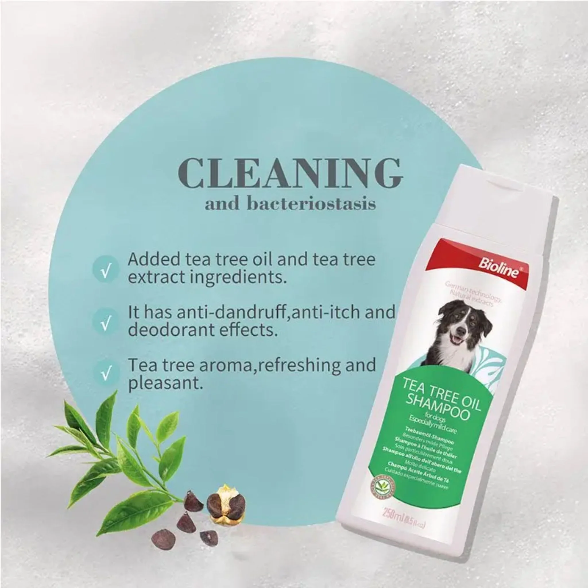 Bioline Tea Tree Oil Dog Shampoo Natural Skin Relief Formula - 250ml - Image 2