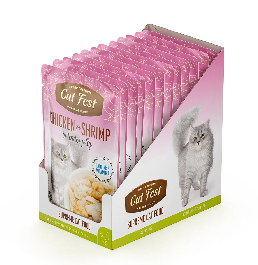 Cat Fest Chicken & Shrimp Cat Pouches In Tender Jelly - Image 4
