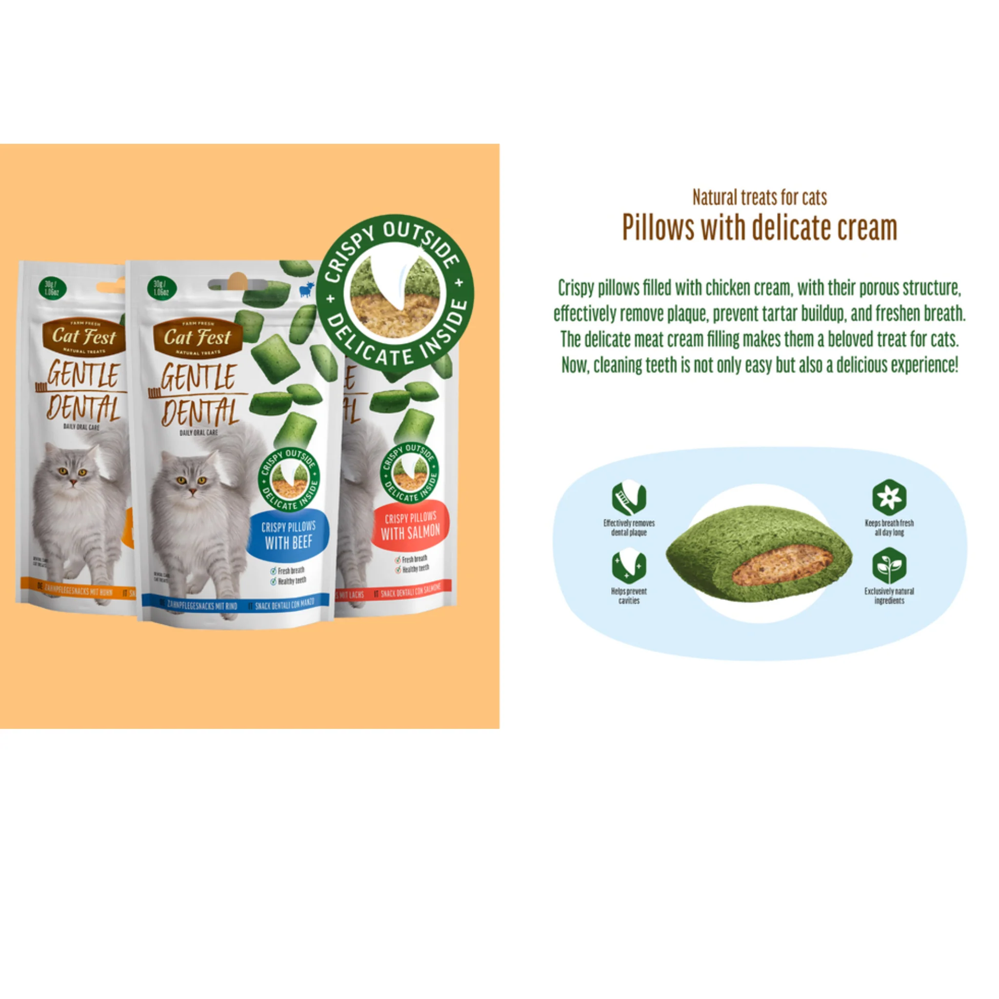 Cat Fest Dental Cat Treats Crispy Pillows Beef - 30g - Image 3