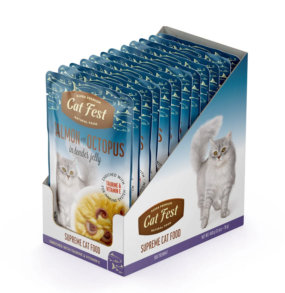 Cat Fest Salmon & Octopus In Jelly Protein-Rich Wet Food - Image 3