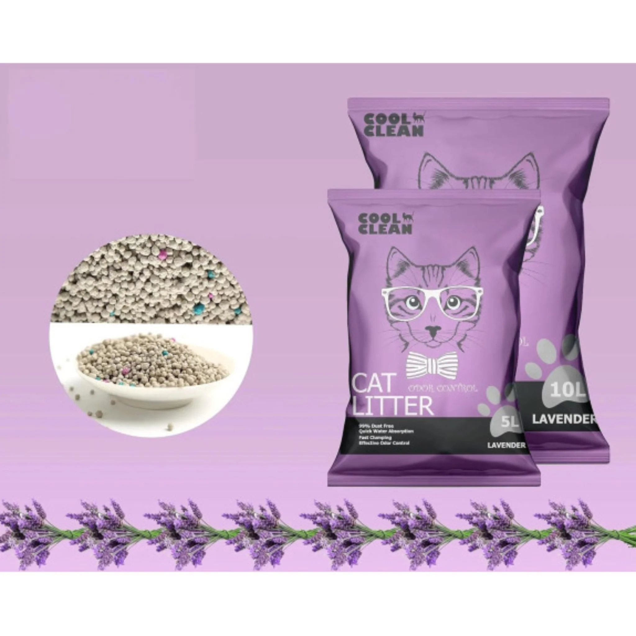 Cool Clean Clumping Cat Litter Lavender Scent - 5kg - Image 3