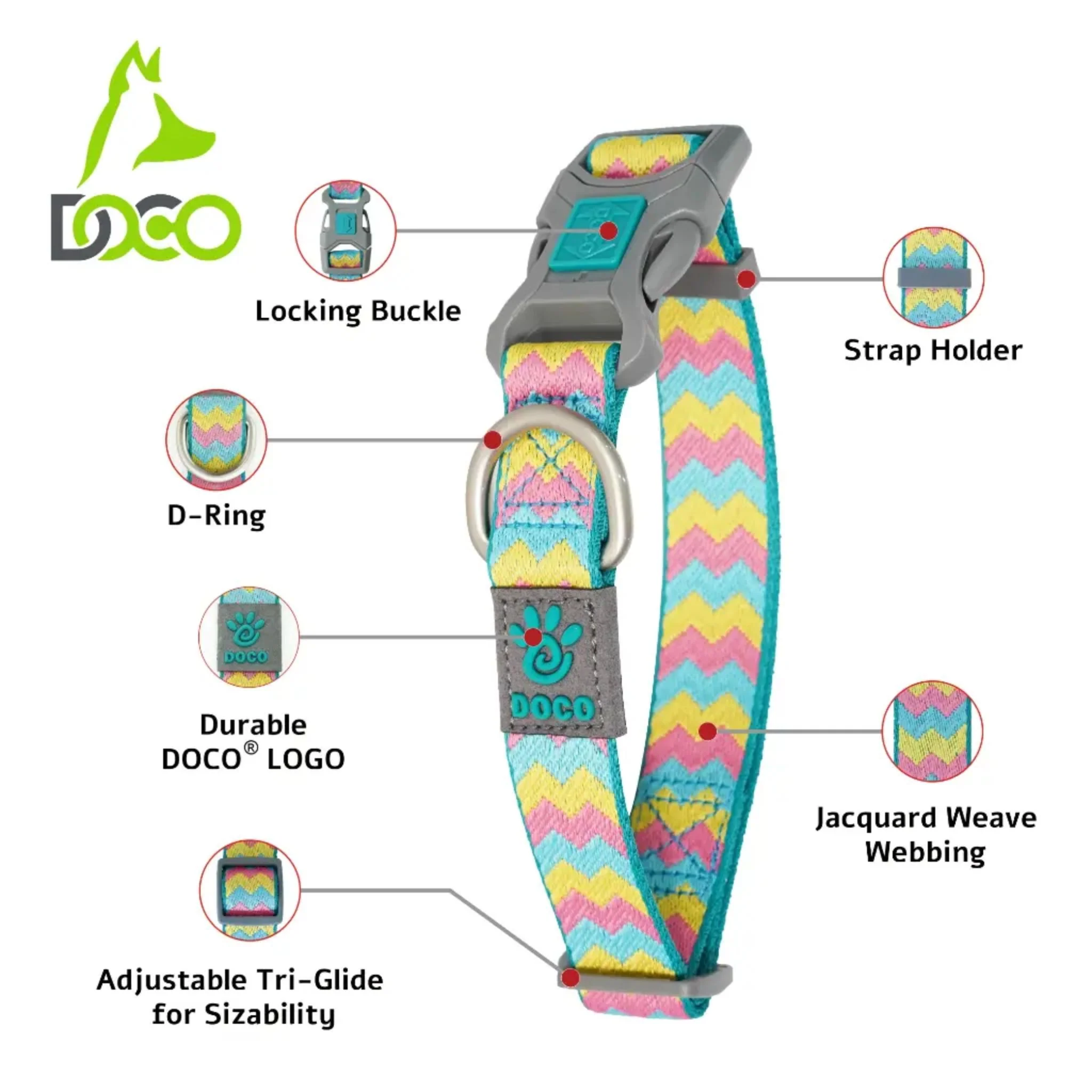 Doco Jacquard Weave Dog Collar D6 -2.5x34-51cm - Image 2