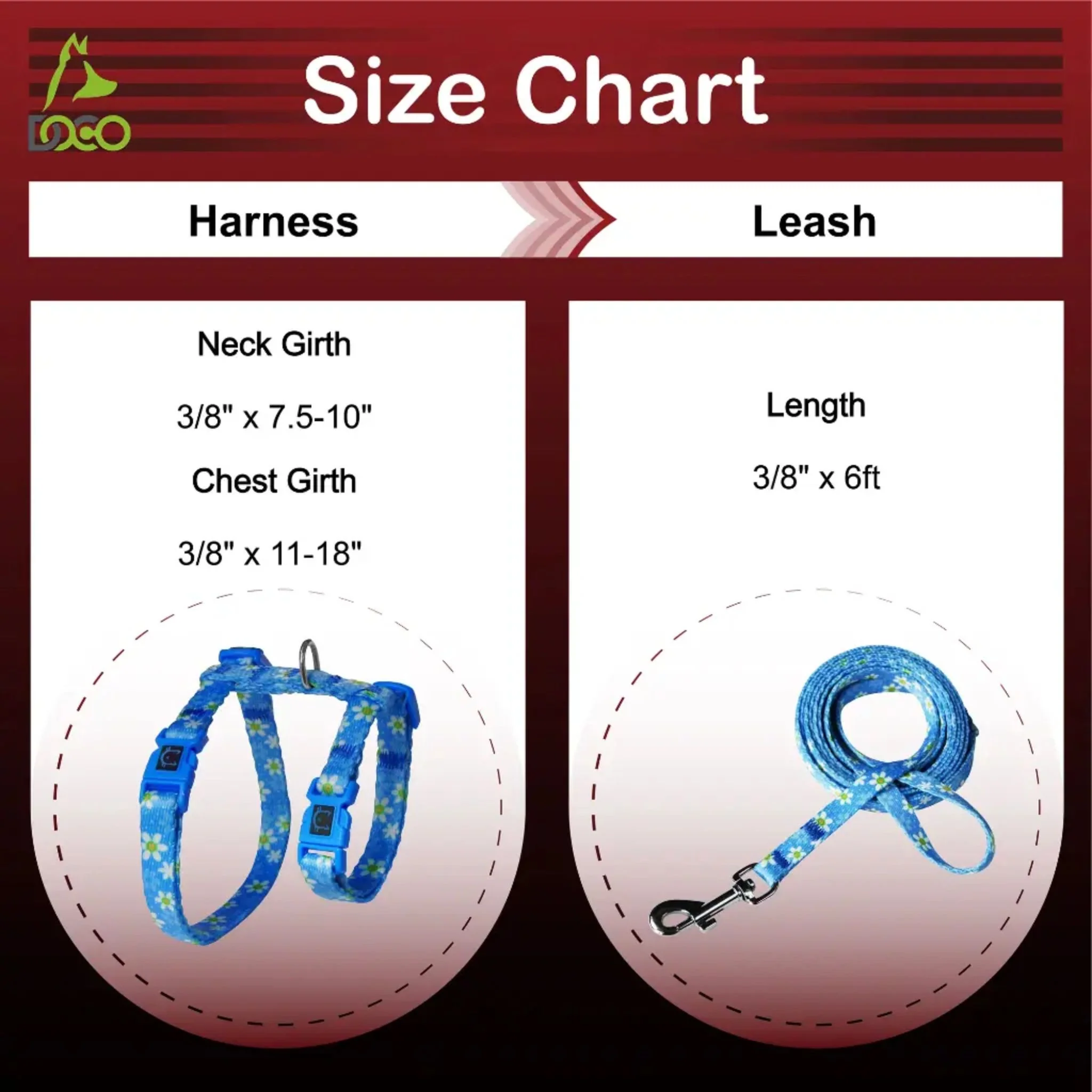 Doco Loco Cat Harness & Leash Combo With Printed Pattern Q1 DCAT202+2072 - XS/6Ft - Image 5