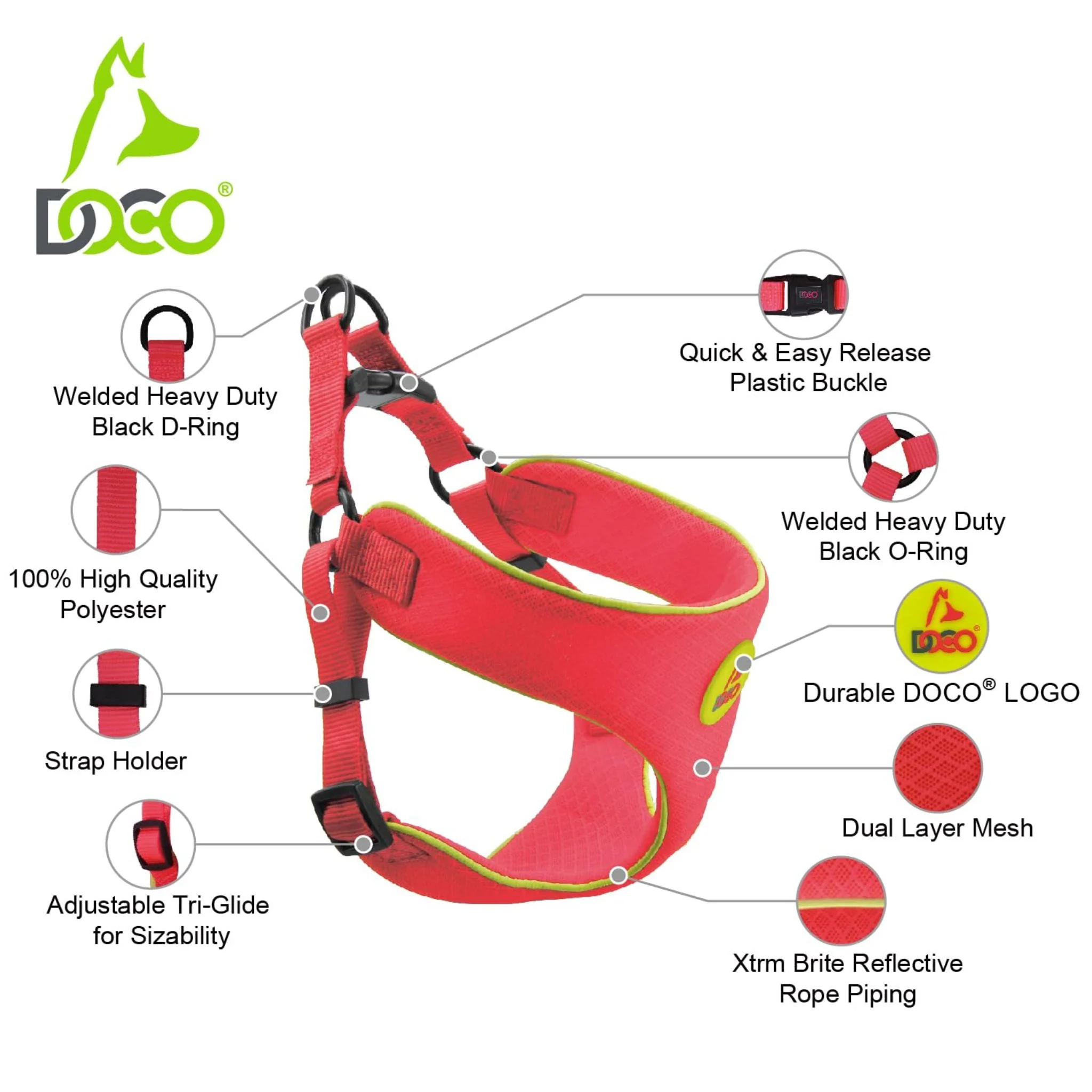Doco Reflective Chest Plate Mesh Dog Walking Harness - Image 5