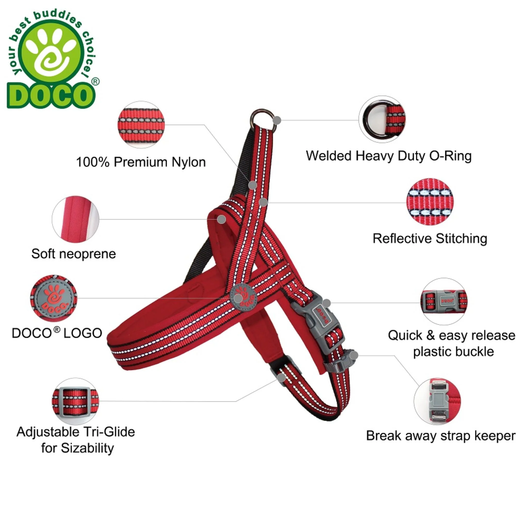 Doco Vario Neoprene Reflective Harness Comfortable Dog Harness - Image 4