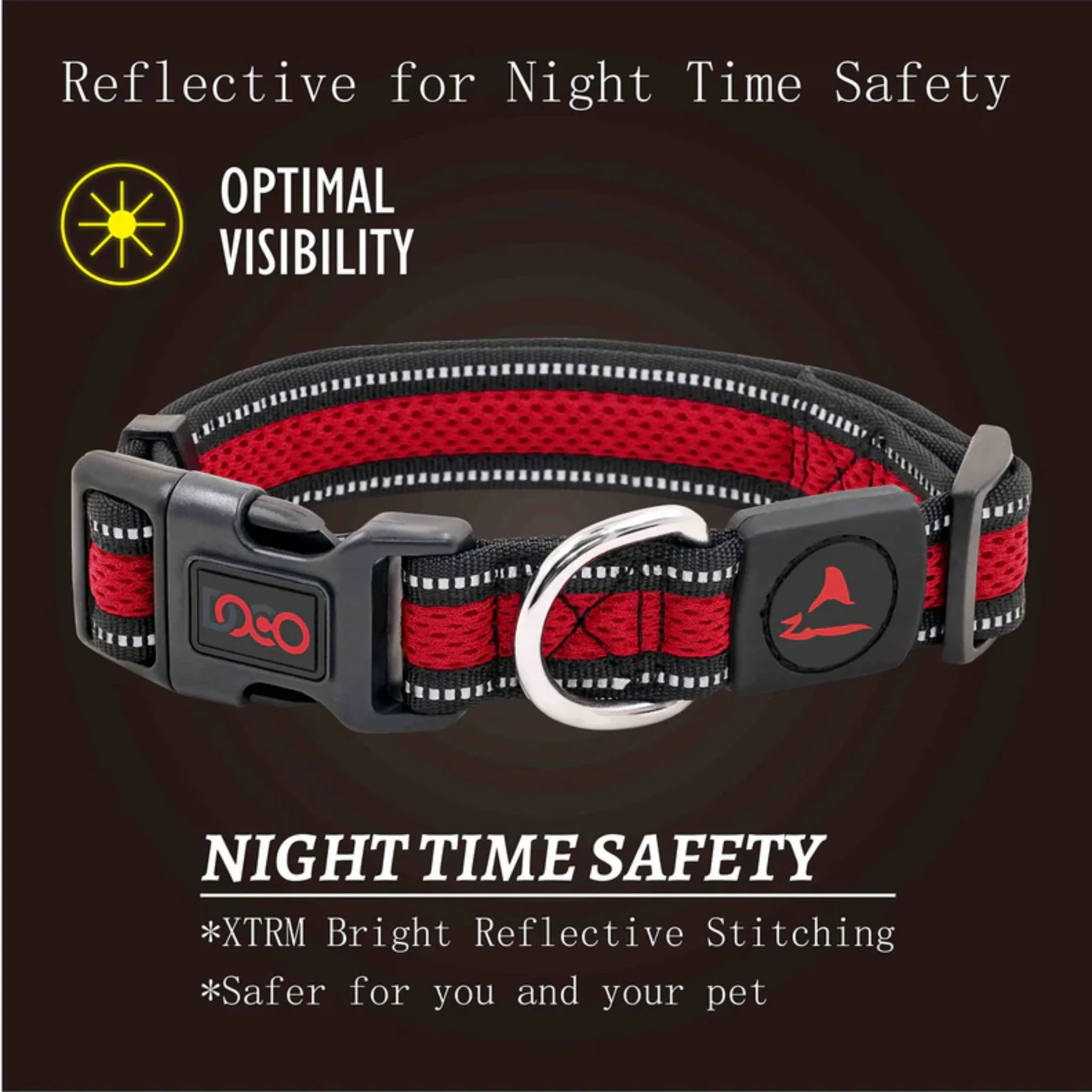 Doco Vario Ring Dog Collar With Reflective Stitching Red - XL - Image 3