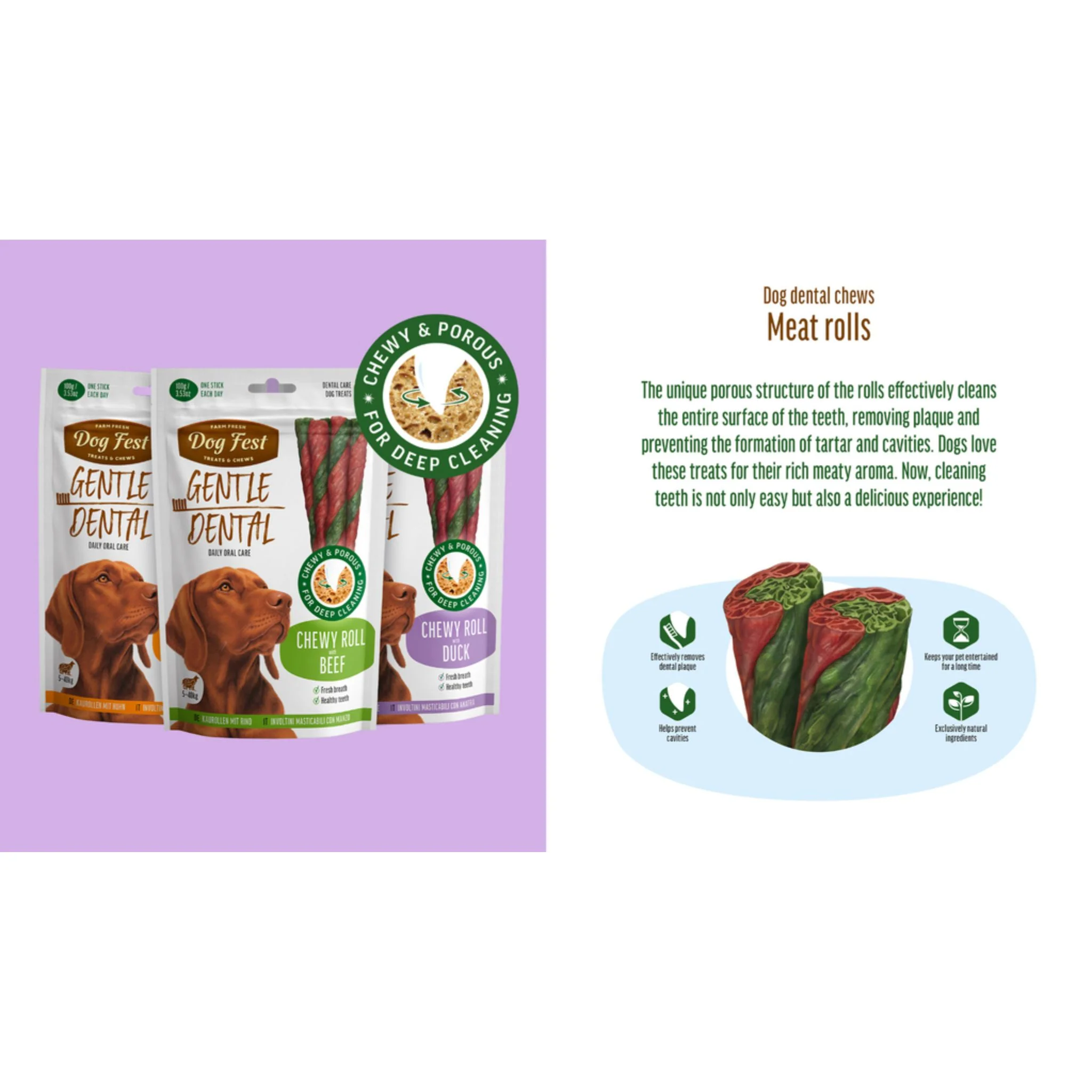 Dog Fest Dental Adult Dog Treats With Chewy Roll & Duck - 100g - Image 5