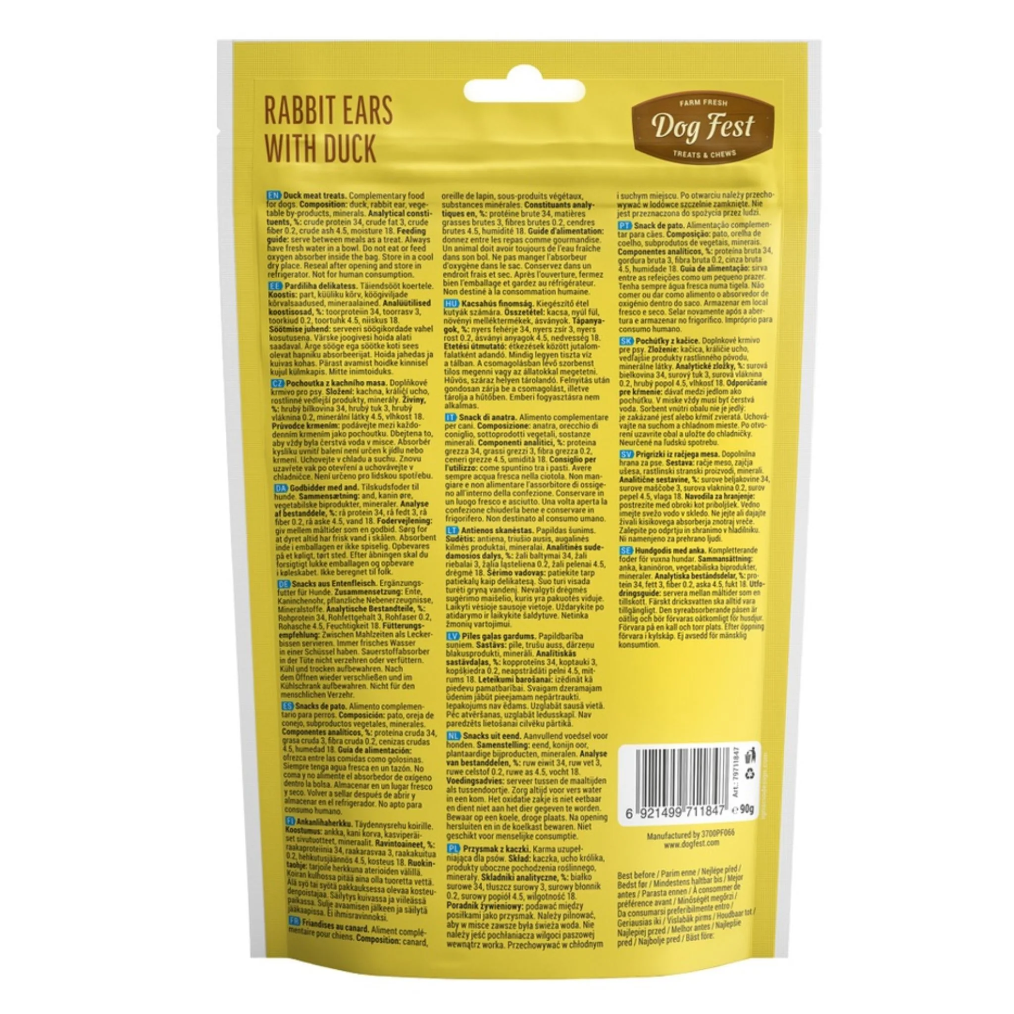 Dog Fest Rabbit Ears With Duck For Adult Dog Treats – 90g - Image 3