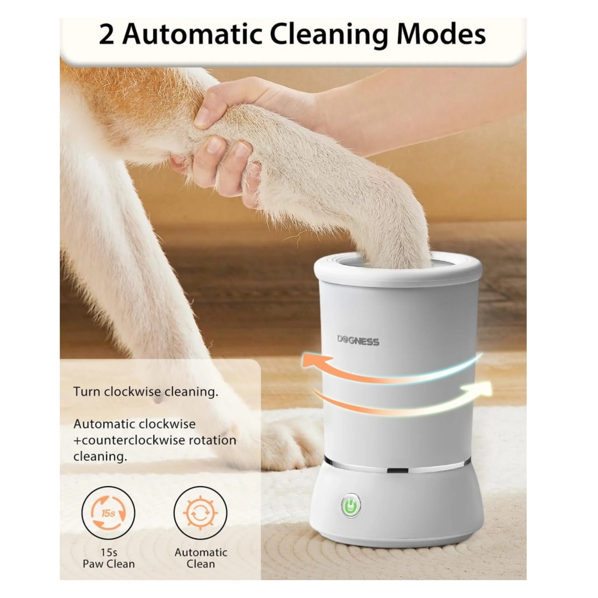 Dogness Automatic Paw Cleaner & Massager For Dog & Cat - White - Image 2