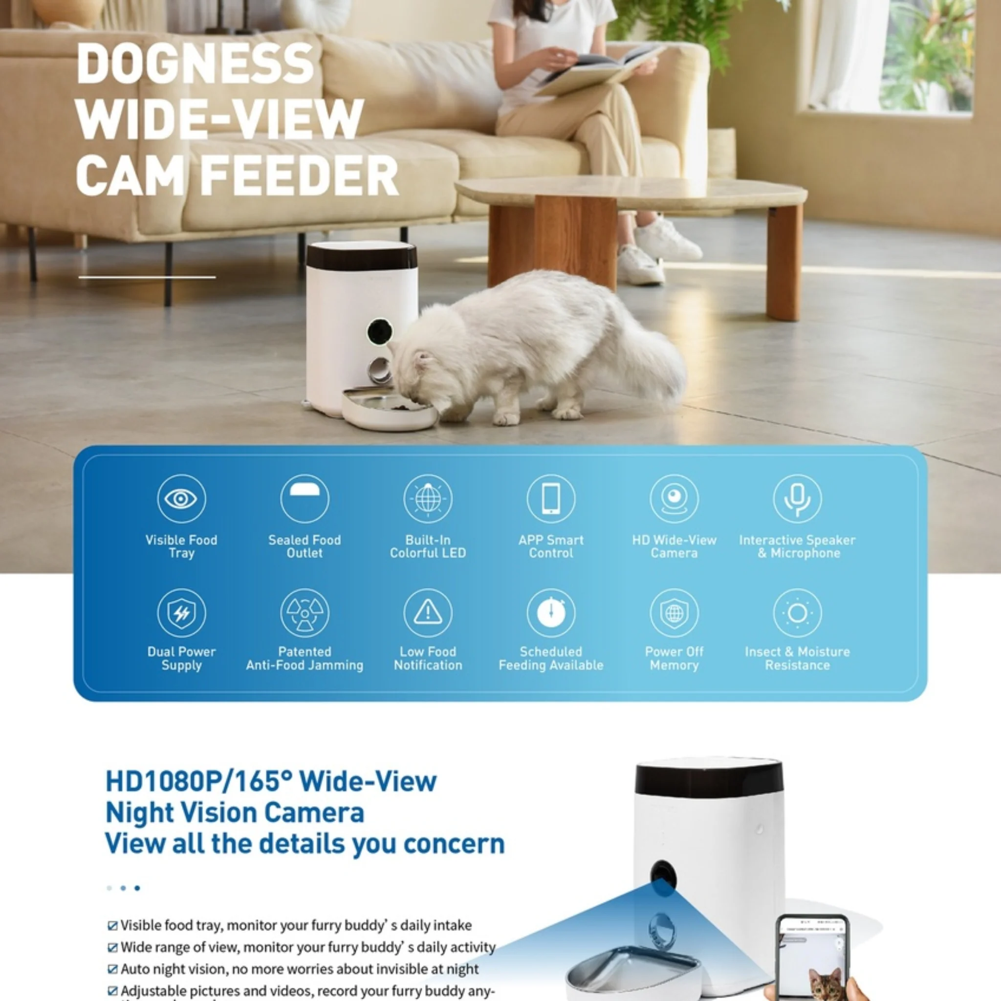 Dogness Panoramic Cam Smart Feeder Pet Food Dispenser App Control- 3.6L - Image 4