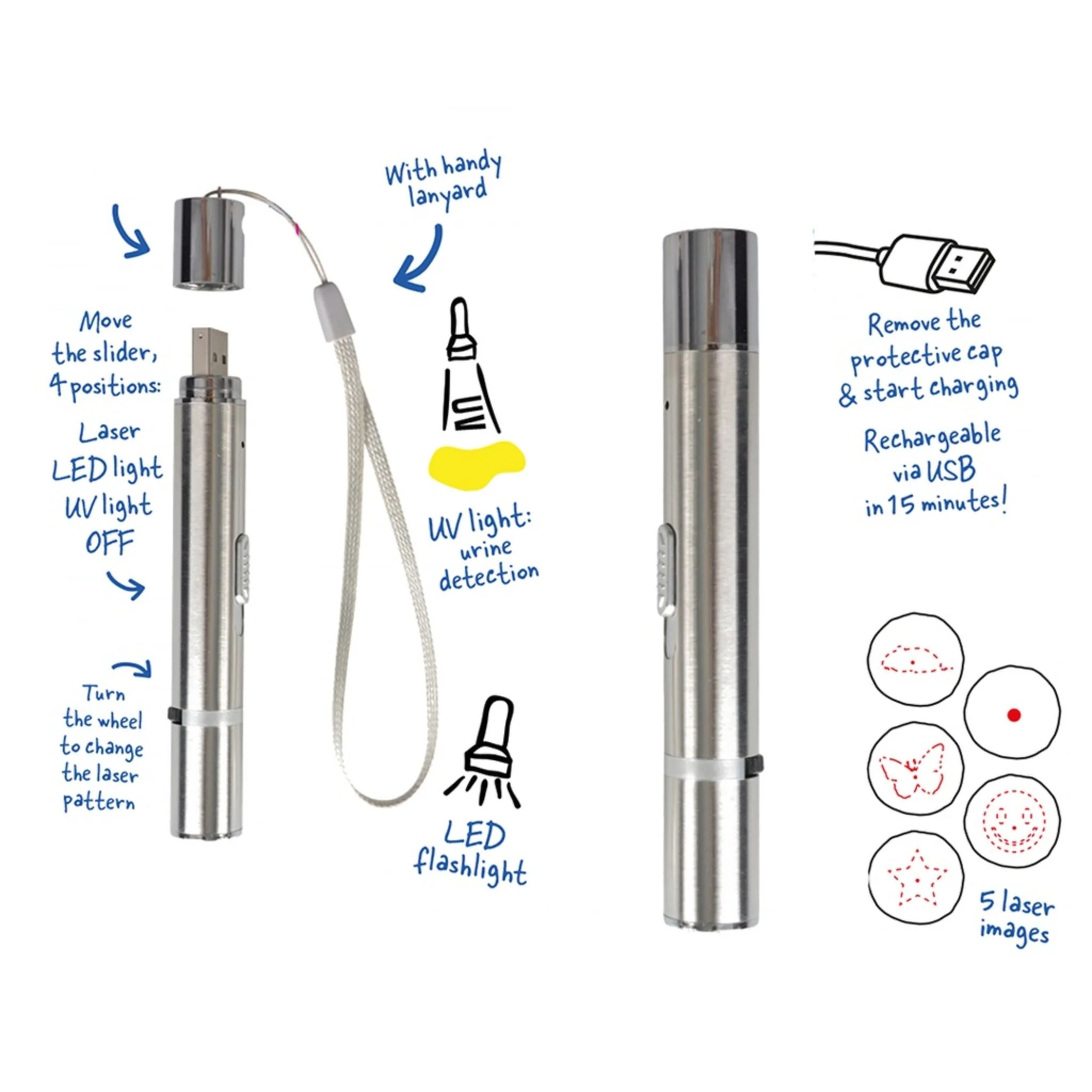Duvo+ 7-in-1 Laser Cat Toy – Interactive Light Pointer 11.5cm Silver - Image 3