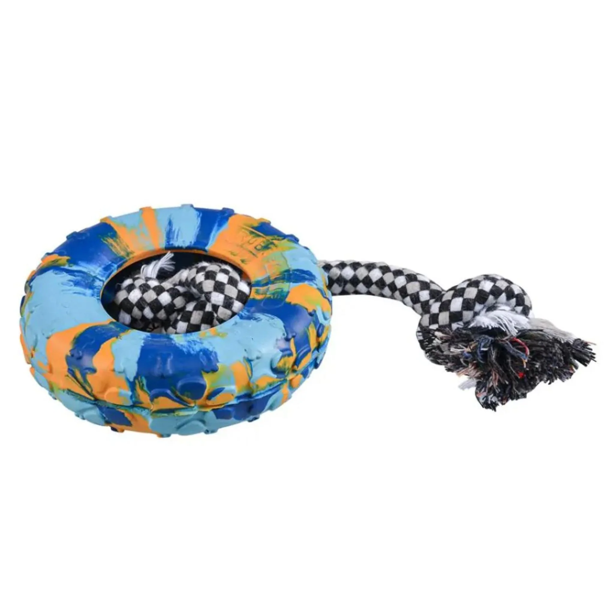 Duvo+ Rubber Tire Smash & Cotton Rope Multicolour Dog Toy - M - Image 2