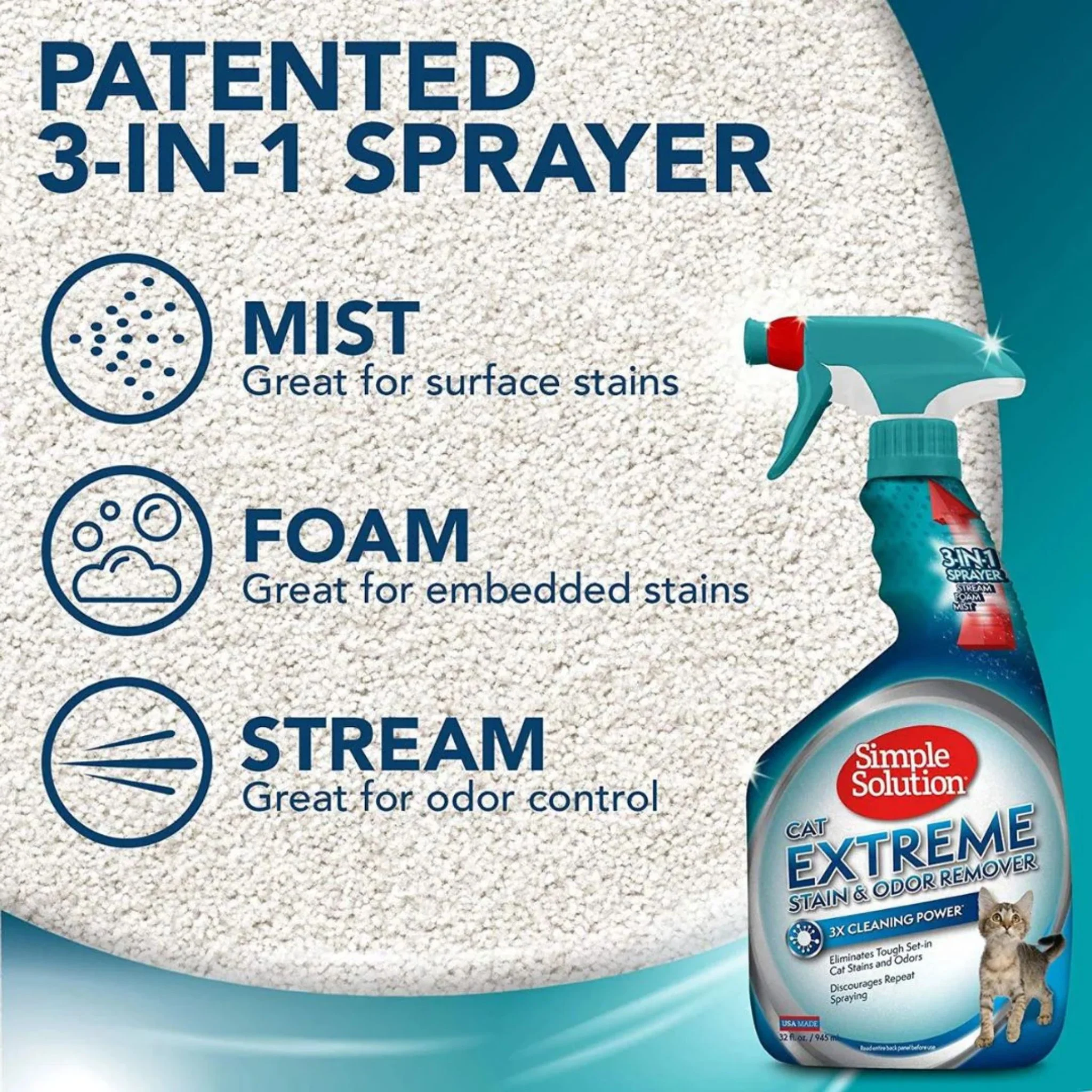 Simple Solution Cat Extreme Cat Stain & Odour Remover Pet Enzyme Cleaner - 945ml - Image 2