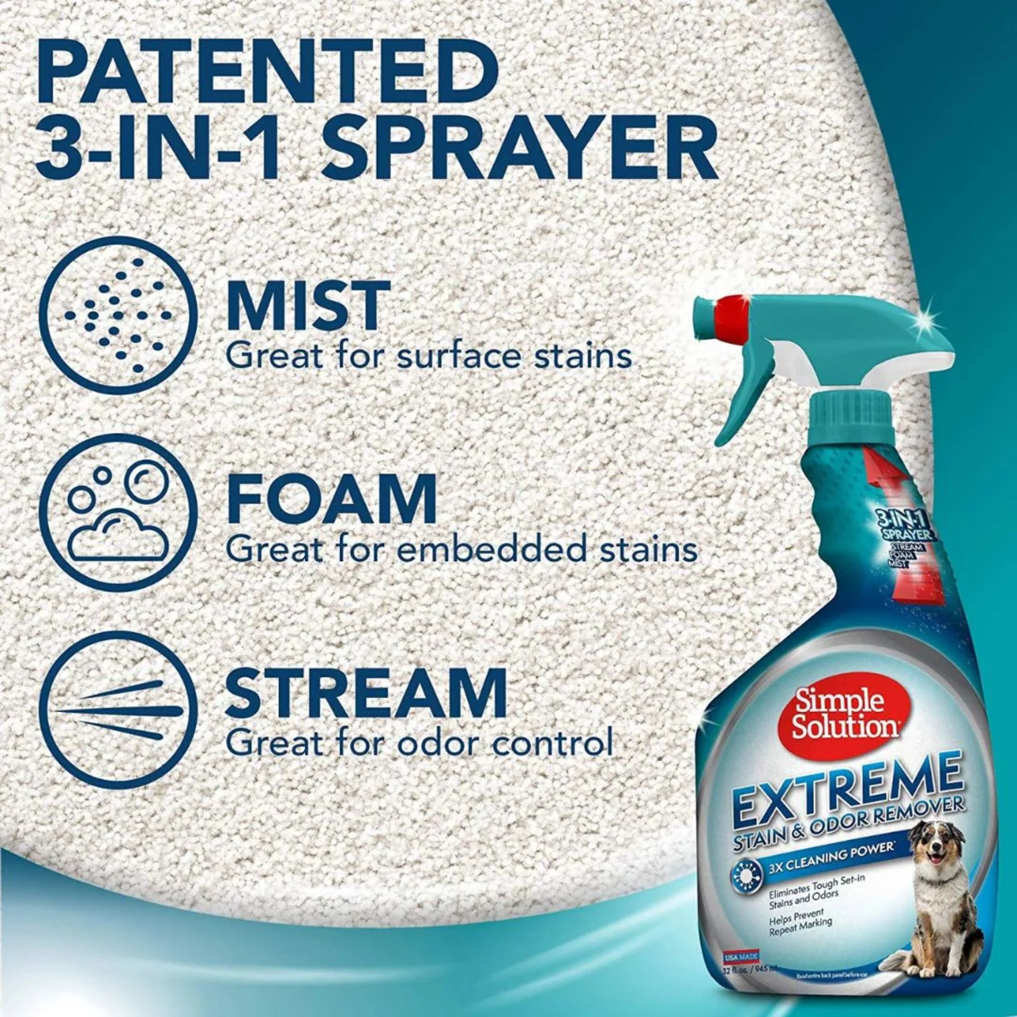 Simple Solution Extreme Dog Stain & Odour Remover Pet Enzyme Cleaner - 945ML - Image 2