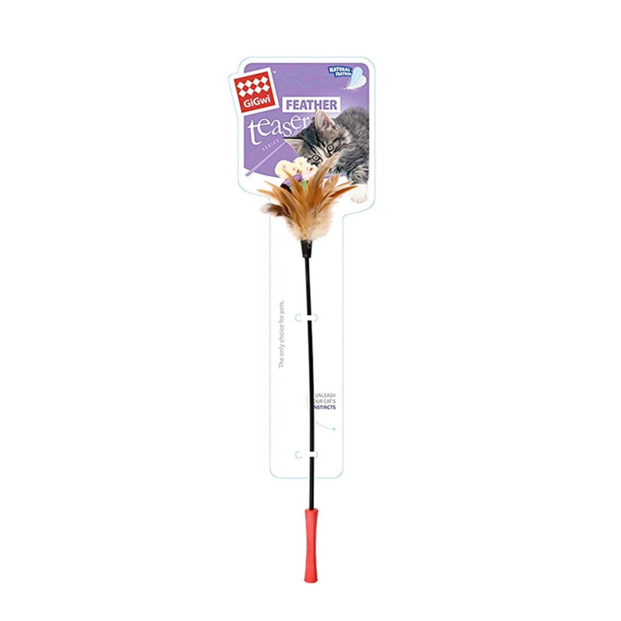 Gigwi Feather Teaser Catwand With Natural Feather Plush Tail & TPR Handle - Purple - Image 3