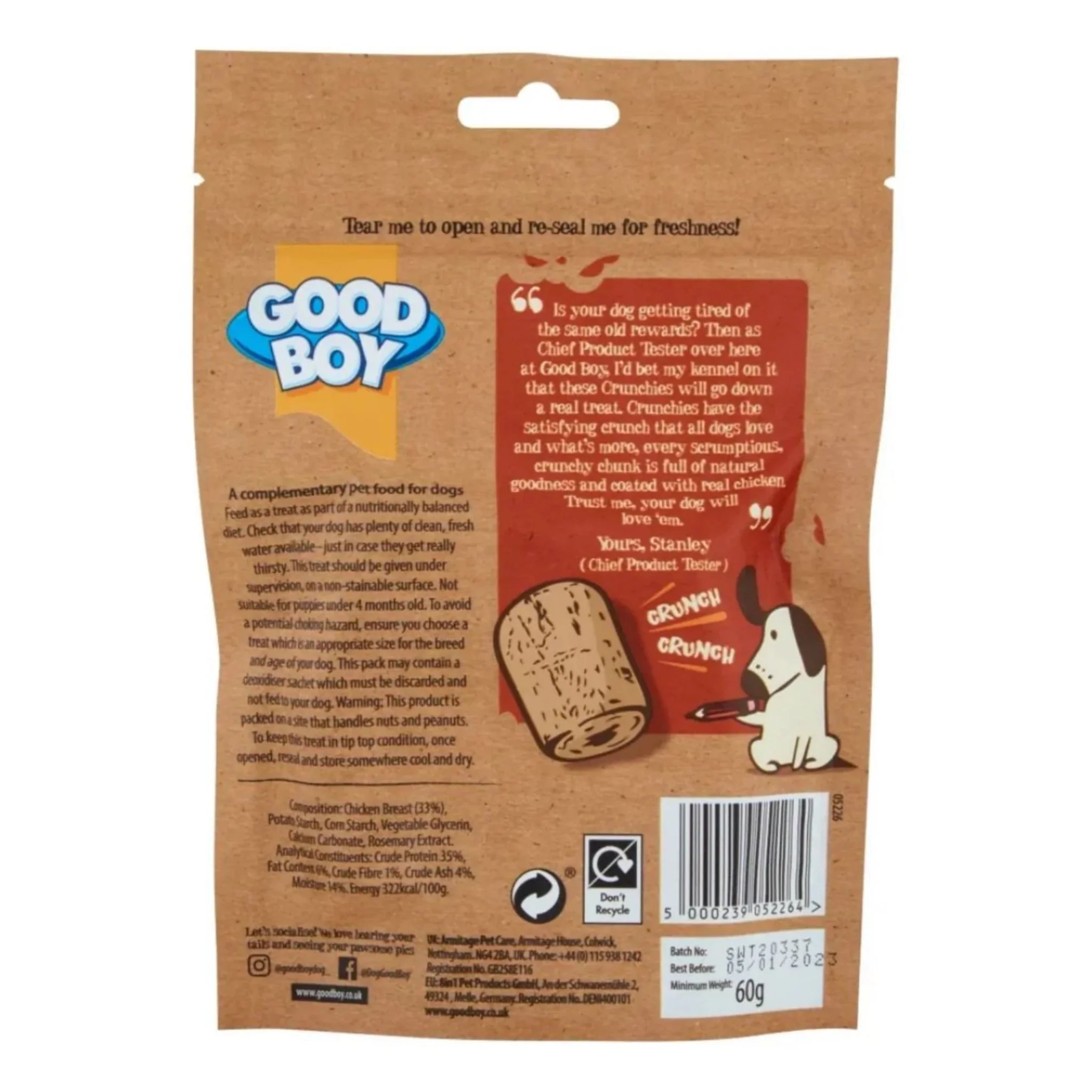 Armitage Good Boy Crunchies Mini Chicken Dog Treats - 60g - Image 2