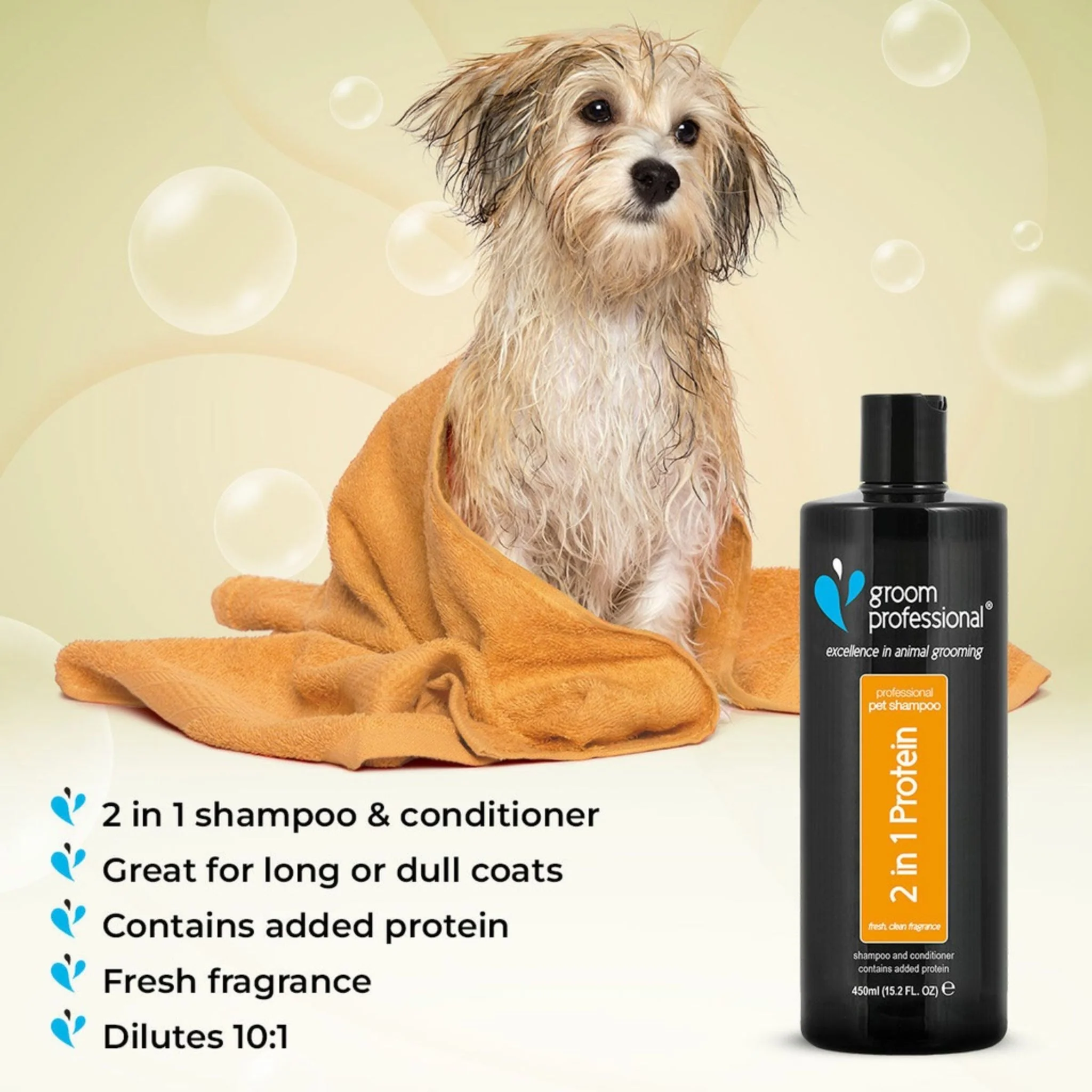 Groom Professional 2 In 1 Protein Dog Shampoo + Conditioner  - 450 ml - Image 3