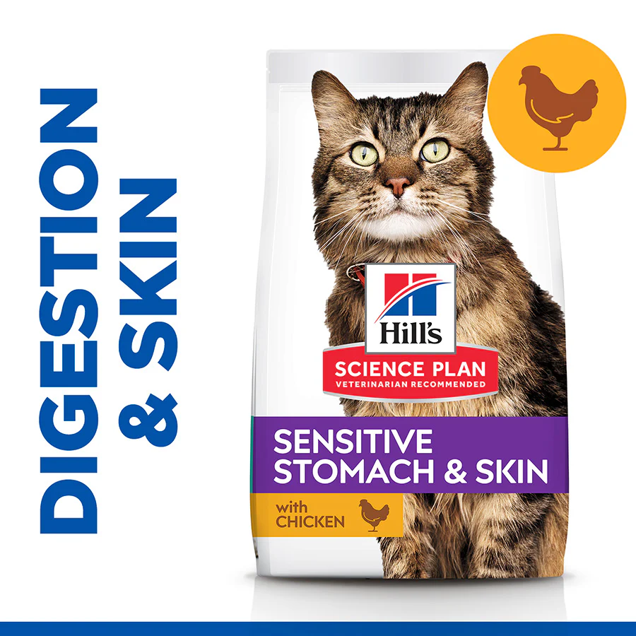 Hills Science Plan Sensitive Stomach & Skin Adult Cat Dry Food With Chicken - 1.5kg - Image 2