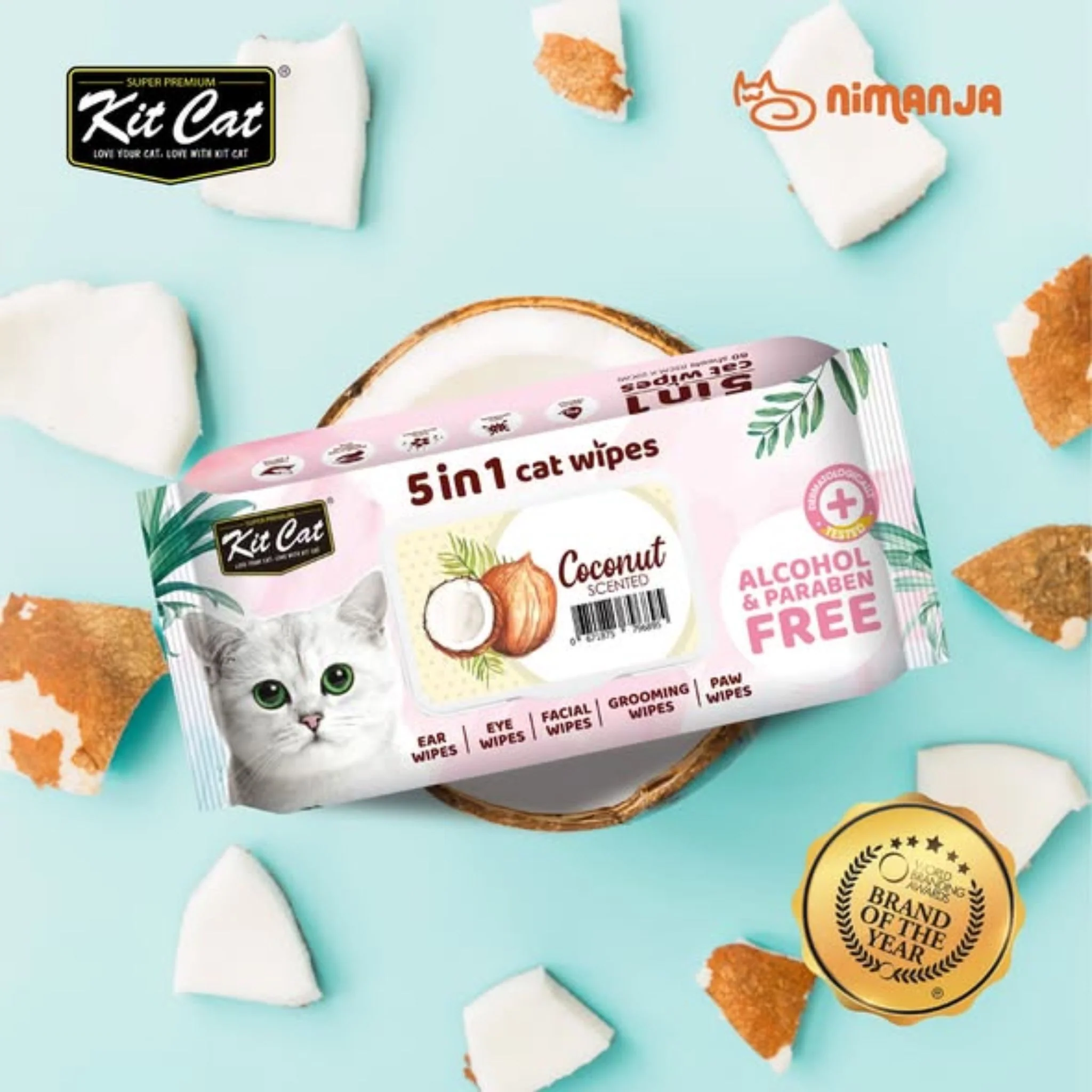 Kit Cat 5 In 1 Coconut Scented Cat Wipes - Image 3
