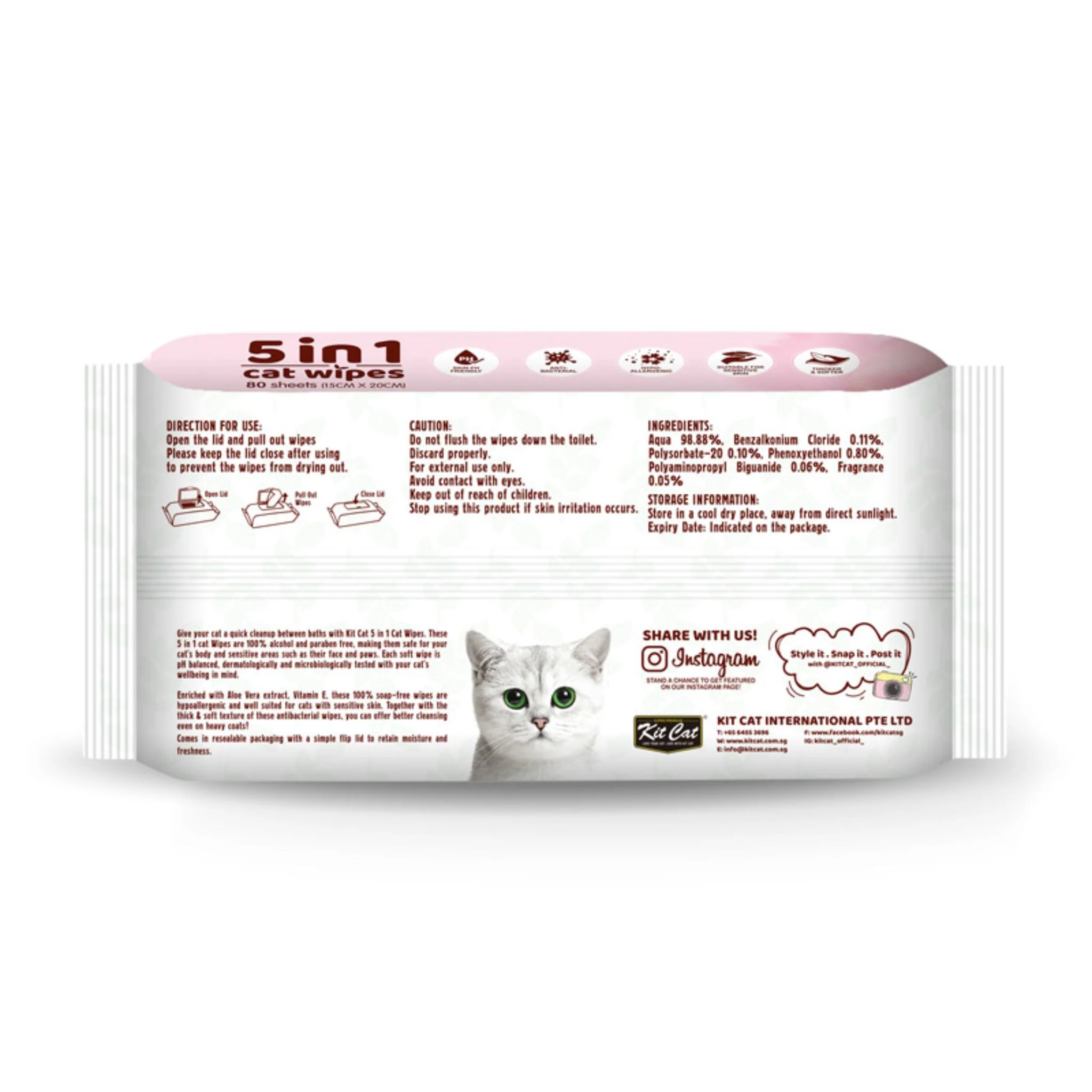 Kit Cat 5 In 1 Wipes Lemon Scented For Cat - Image 3