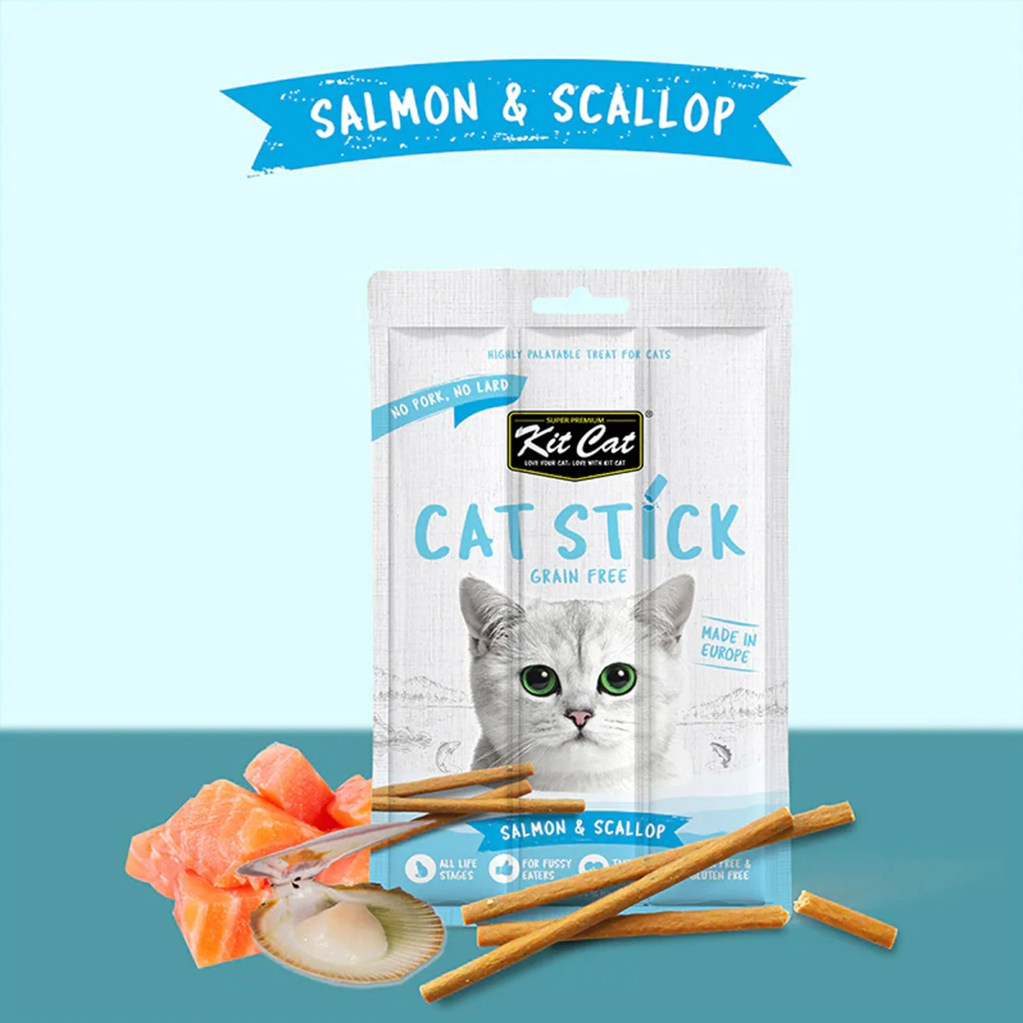 Kit Cat Grain Free Cat Stick Salmon & Scallop - 15g - Image 3
