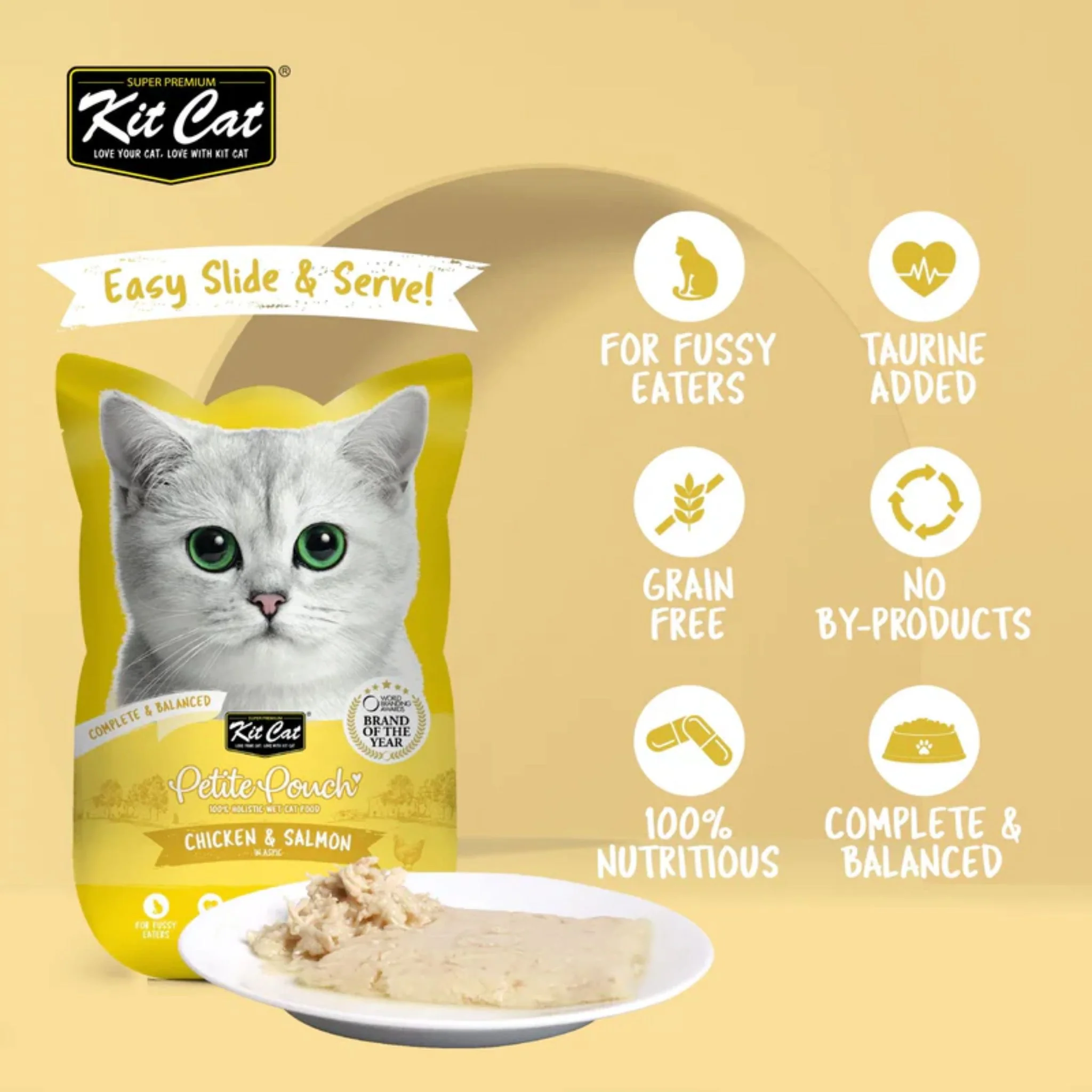 Kit Cat Petite Pouch - Chicken & Salmon In Aspic Wet Cat Food 70G - Image 3