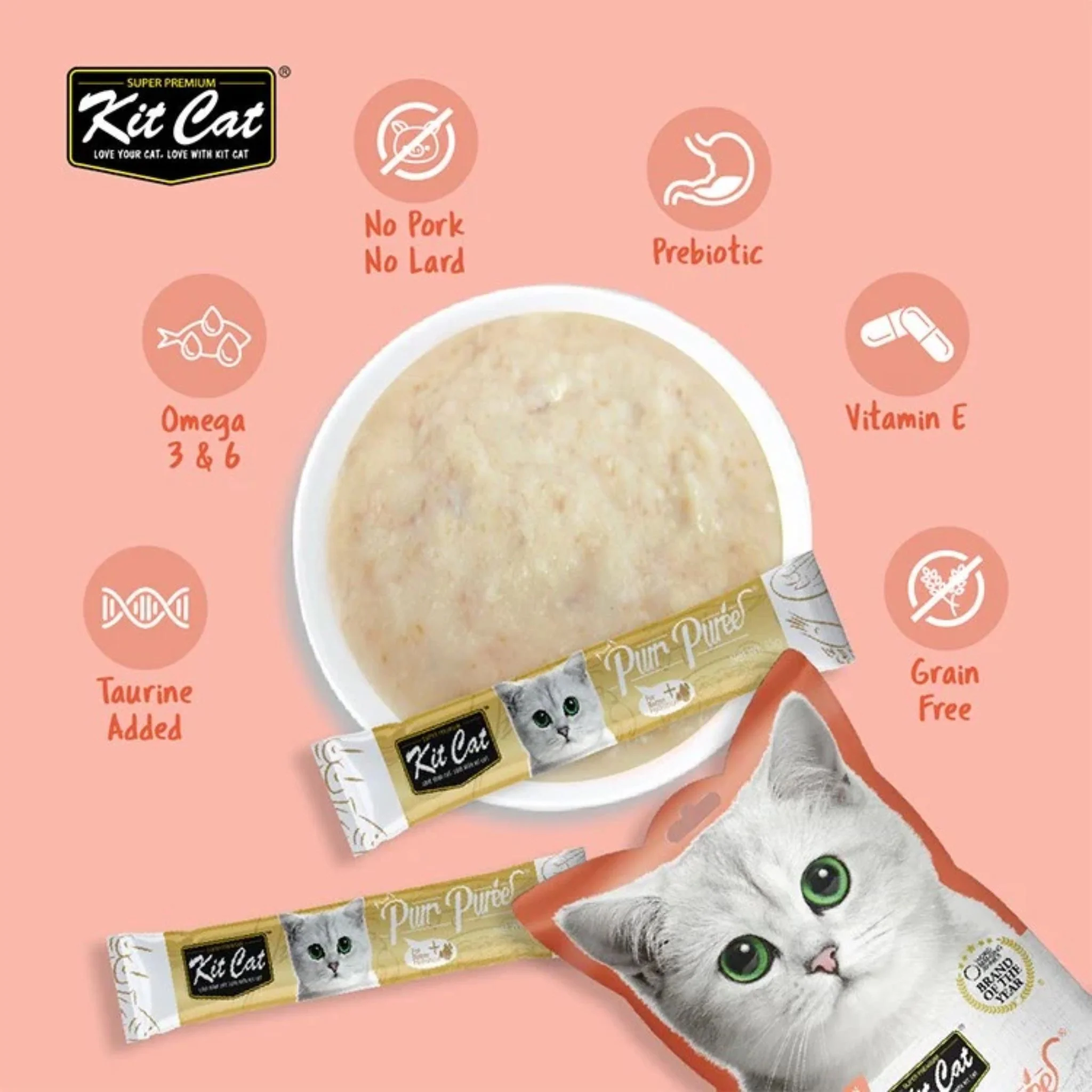 Kit Cat Puree Chicken & Salmon Creamy Cat Treat - 4x15g - Image 2