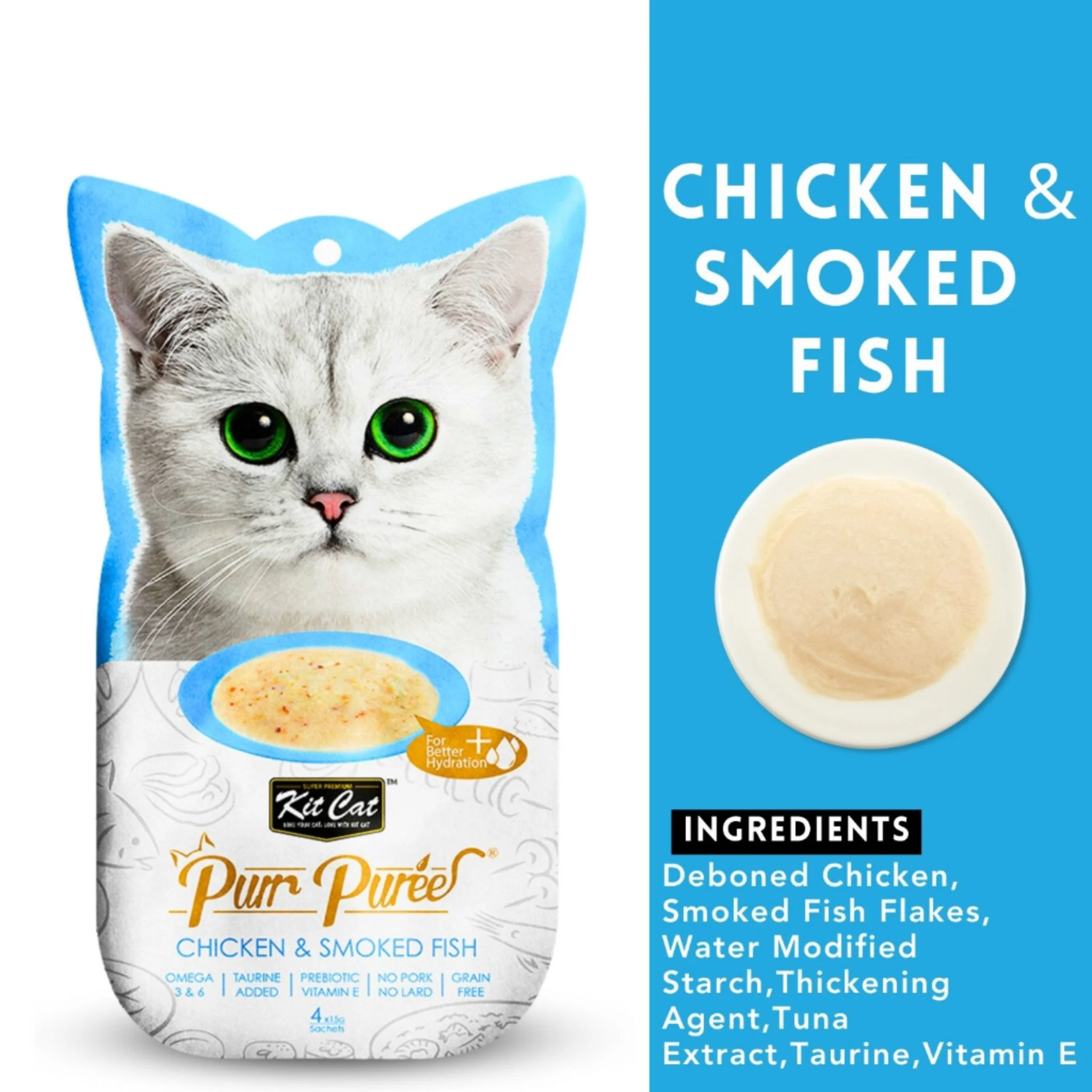 Kit Cat Puree Chicken & Smoked Fish Creamy Cat Treat - 4x15g - Image 2