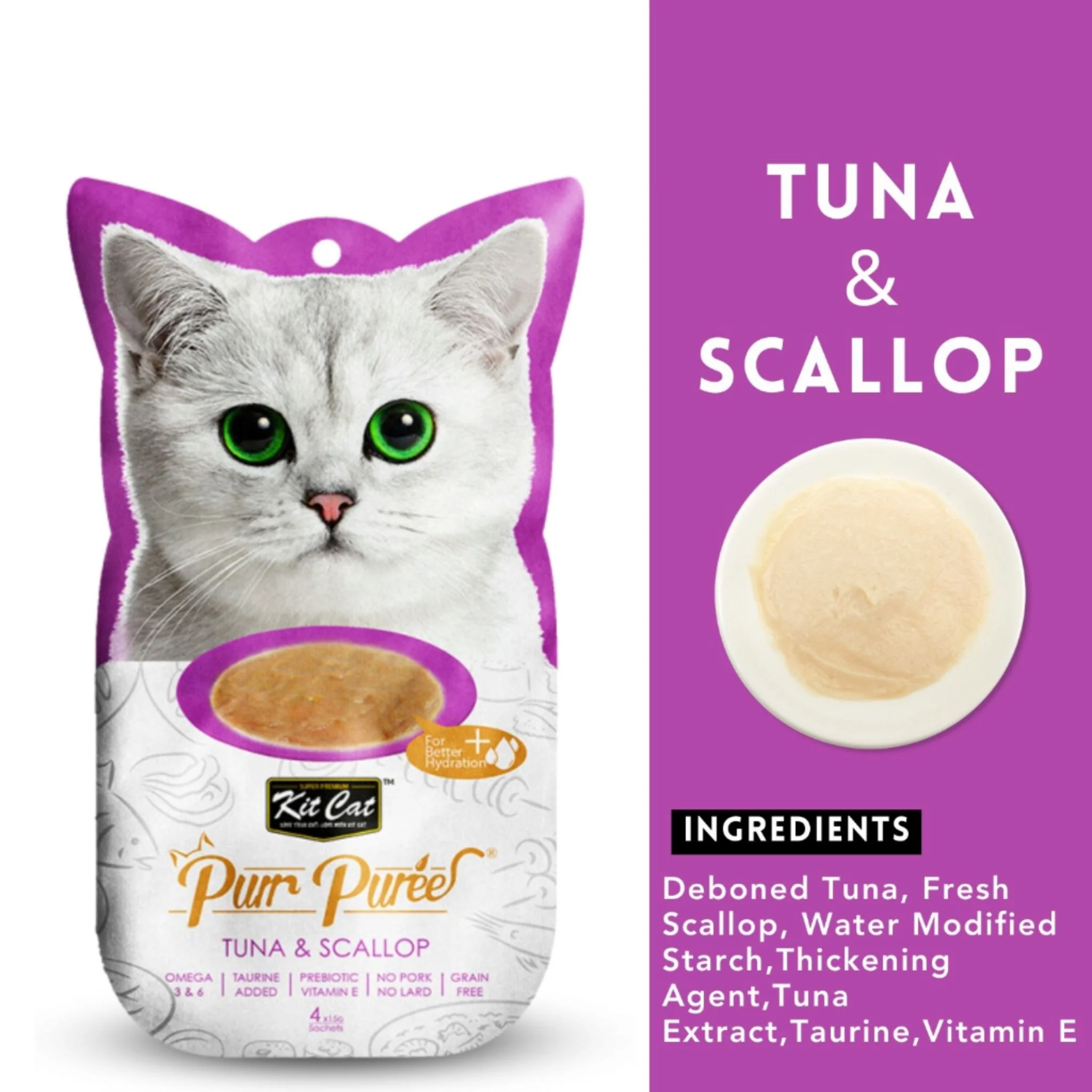 Kit Cat Purr Puree Tuna & Scallop Cat Treats - 60g - Image 3