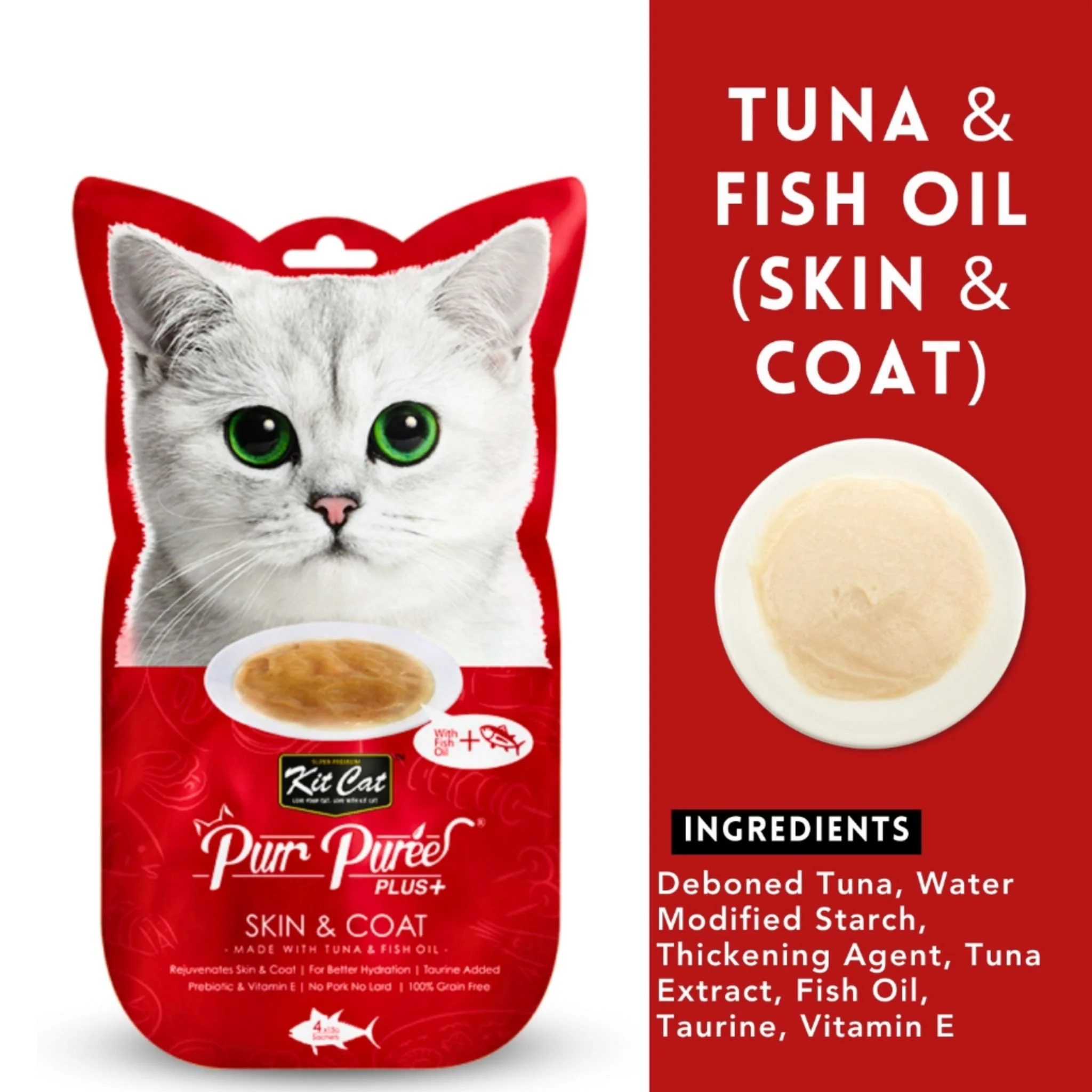 Kit Cat Purr Puree Plus Skin & Coat Tuna Cat Treats - 60g - Image 2