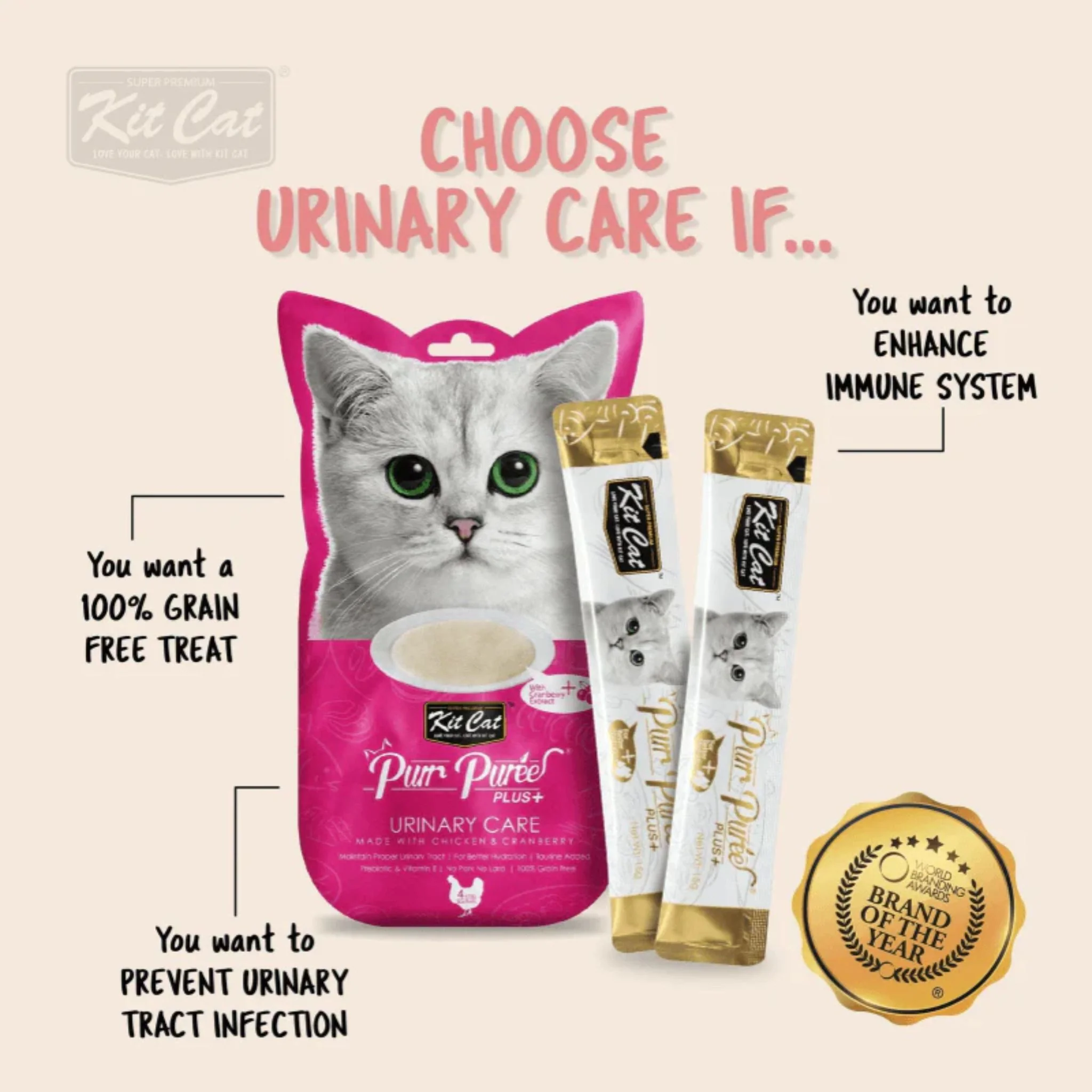 Kit Cat Purr Puree Plus Urinary Care Chicken Cat Treats - 60g - Image 2