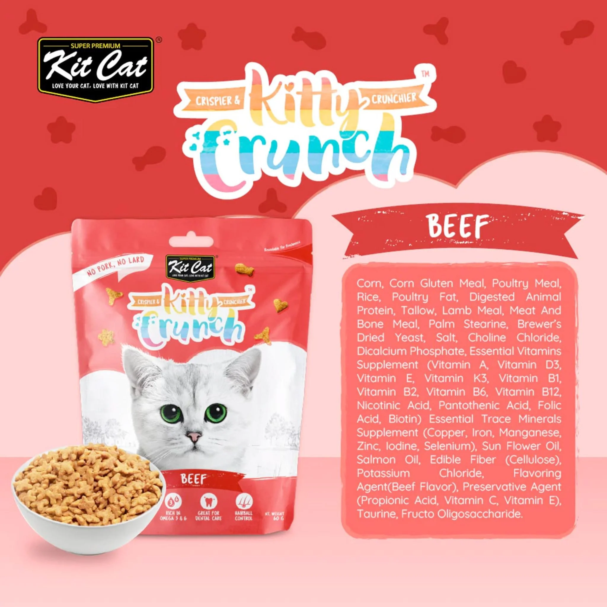 Kit Cat Kitty Crunch Beef Flavor Cat Treat - 60g - Image 2