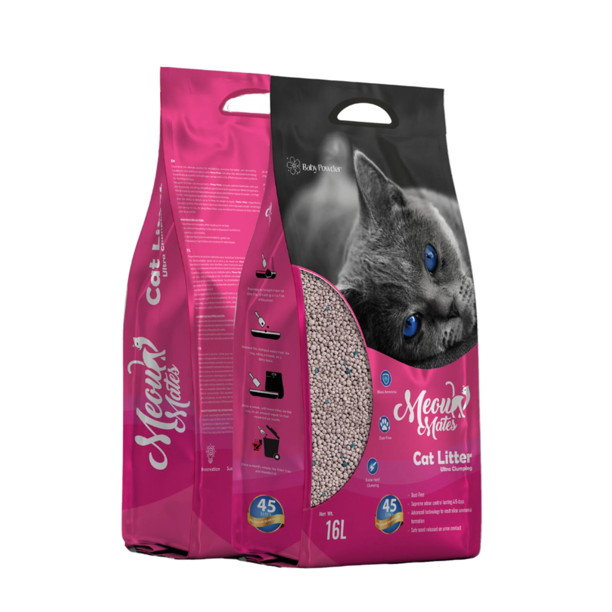 Meow Mates Bentonite Cat Litter Baby Powder Scent - 10kg - Image 2