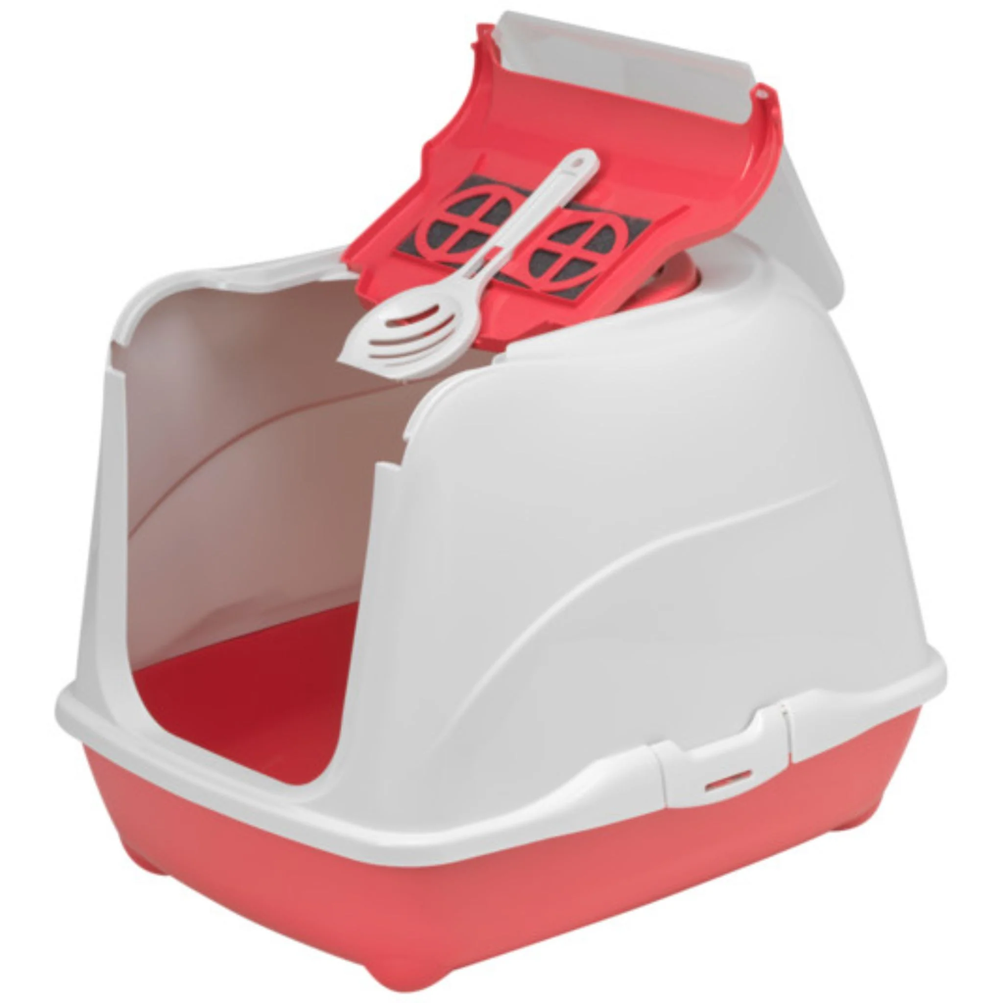 Moderna Flip Cat Hooded Litter Tray Jumbo Spicy Coral - 57.8x43.9x41.5cm - Image 2