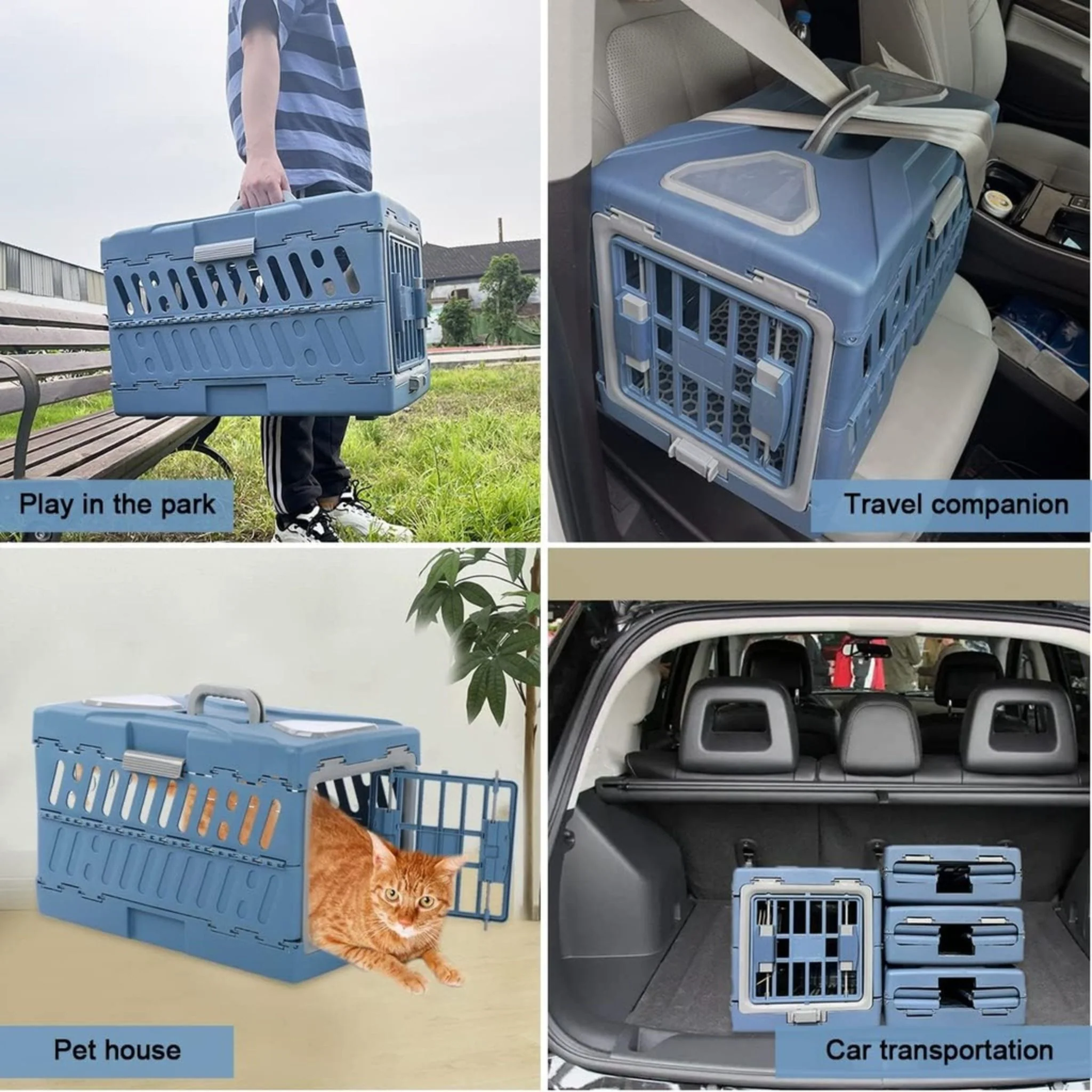 Pado Foldable Pet Carrier Blue - 56x33x37cm - Image 3