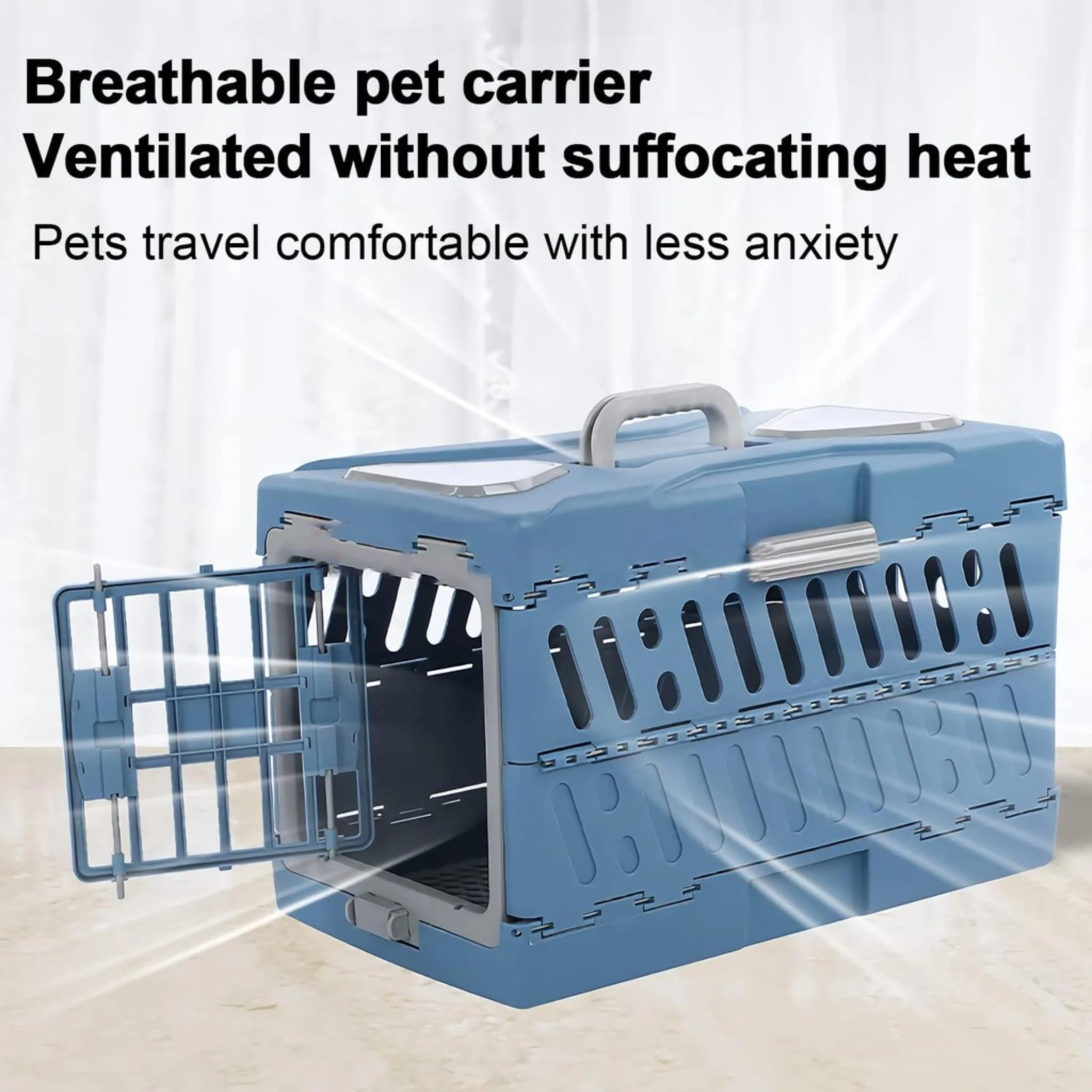 Pado Foldable Pet Carrier Blue - 56x33x37cm - Image 5