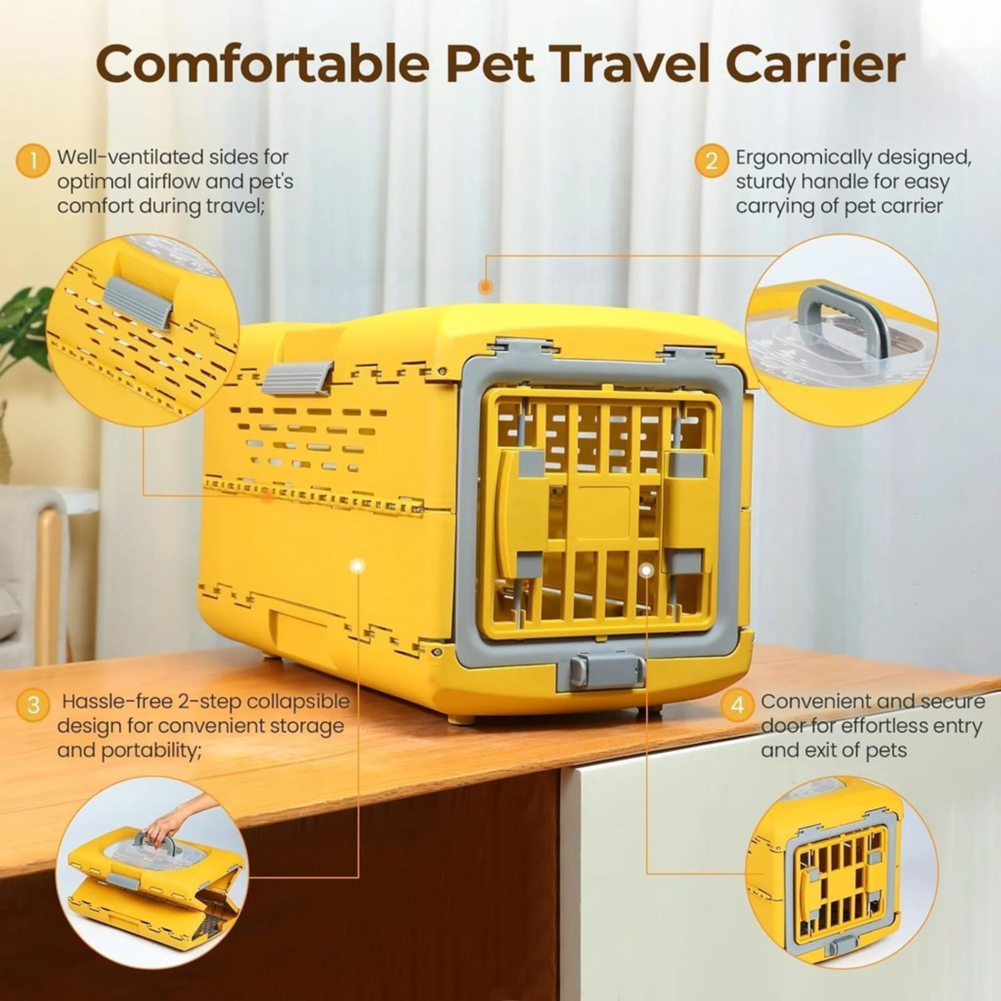 Pado Foldable Pet Carrier Gold - 48x30x32cm - Image 2