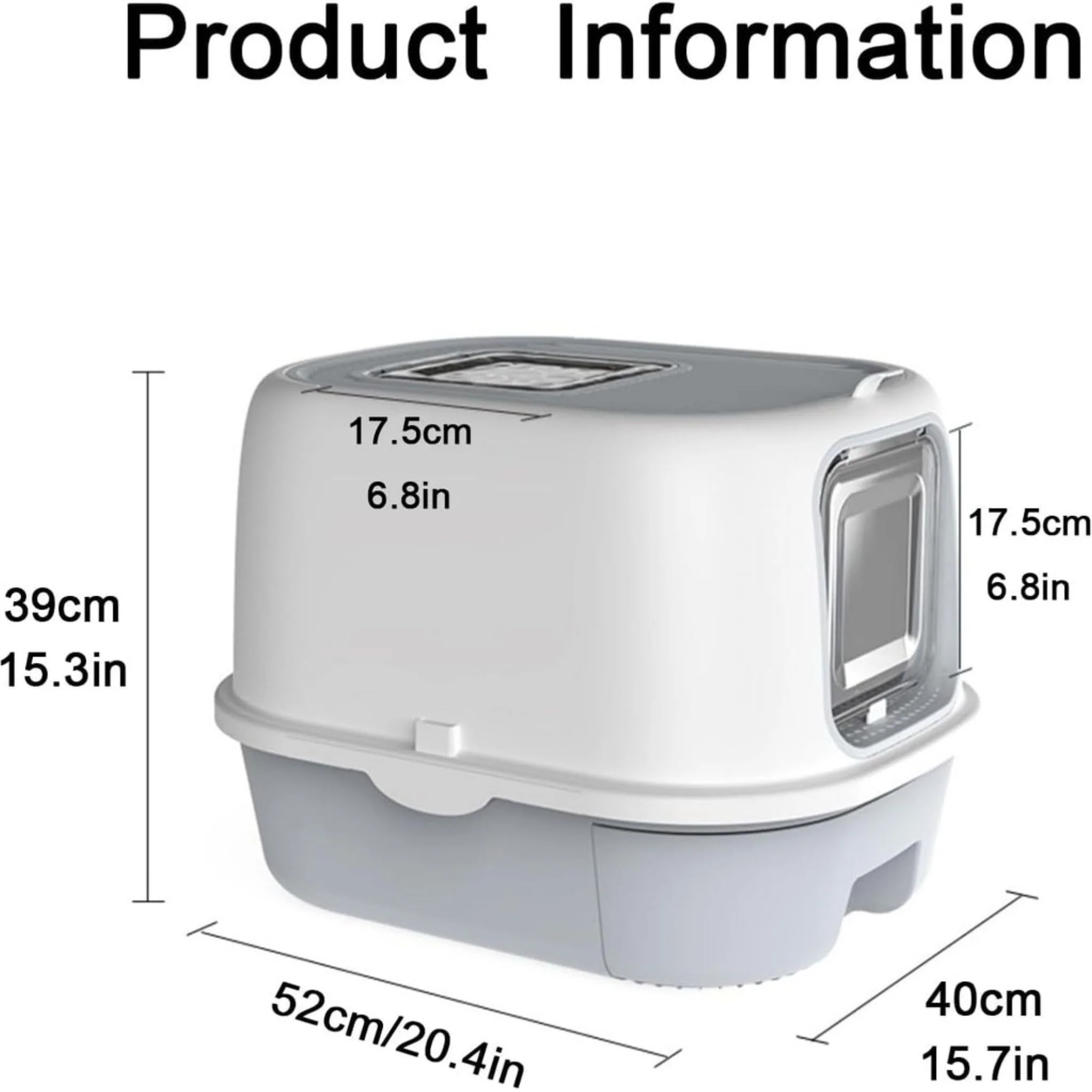 Pado Open Top Cat Litter Box Grey - 40x39x52cm - Image 2