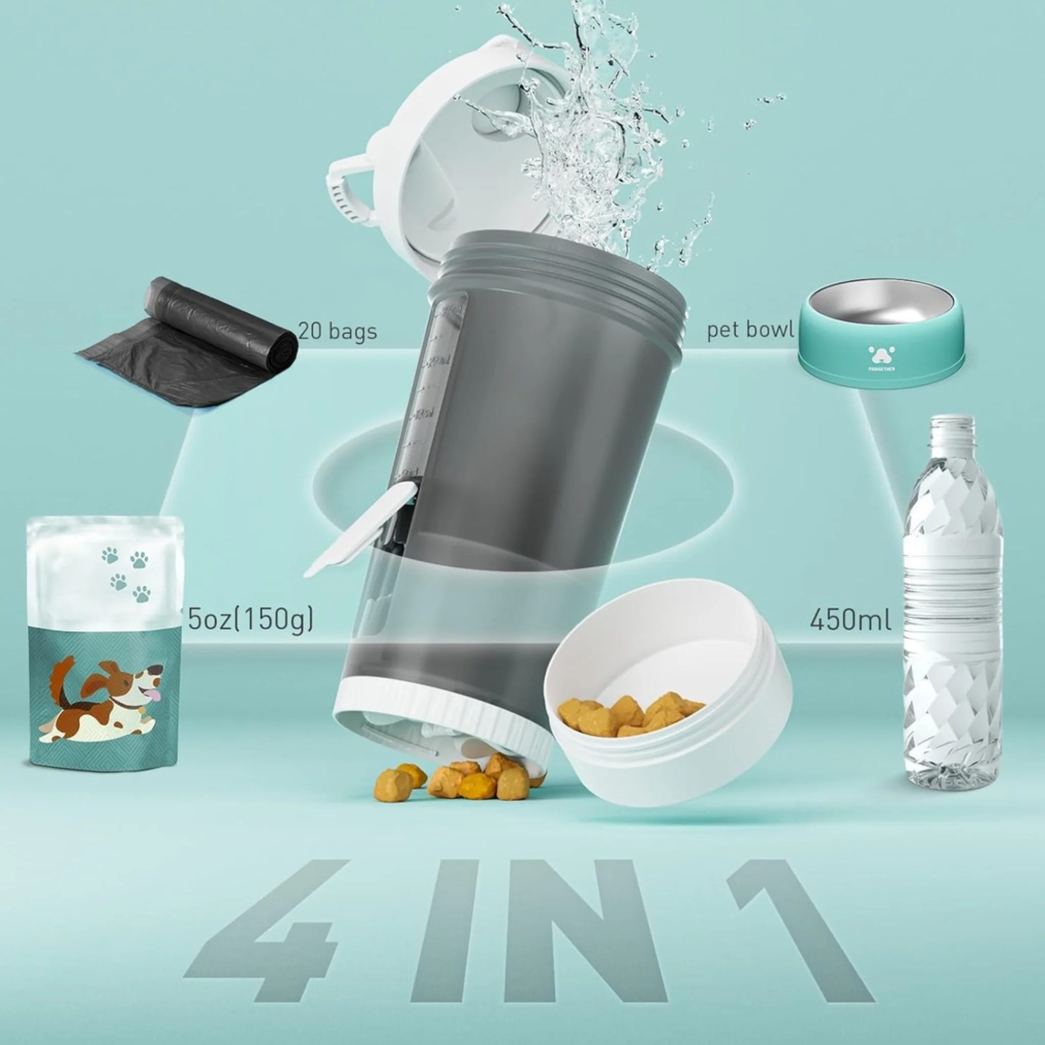 Pawgether Pure Travel 4 in 1 Pet Travel Bottle - Grey - Image 6
