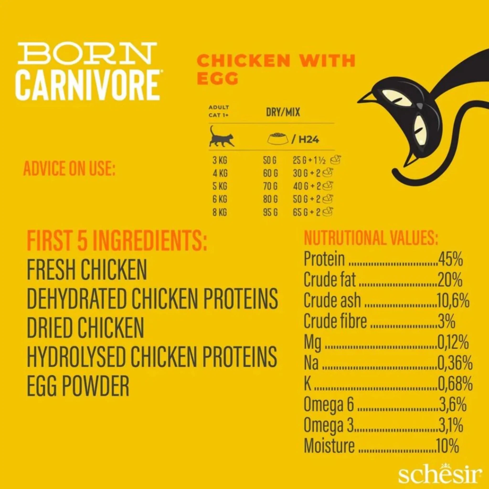 Schesir Born Carnivore Chicken & Egg Dry Cat Food - 1.25kg - Image 4