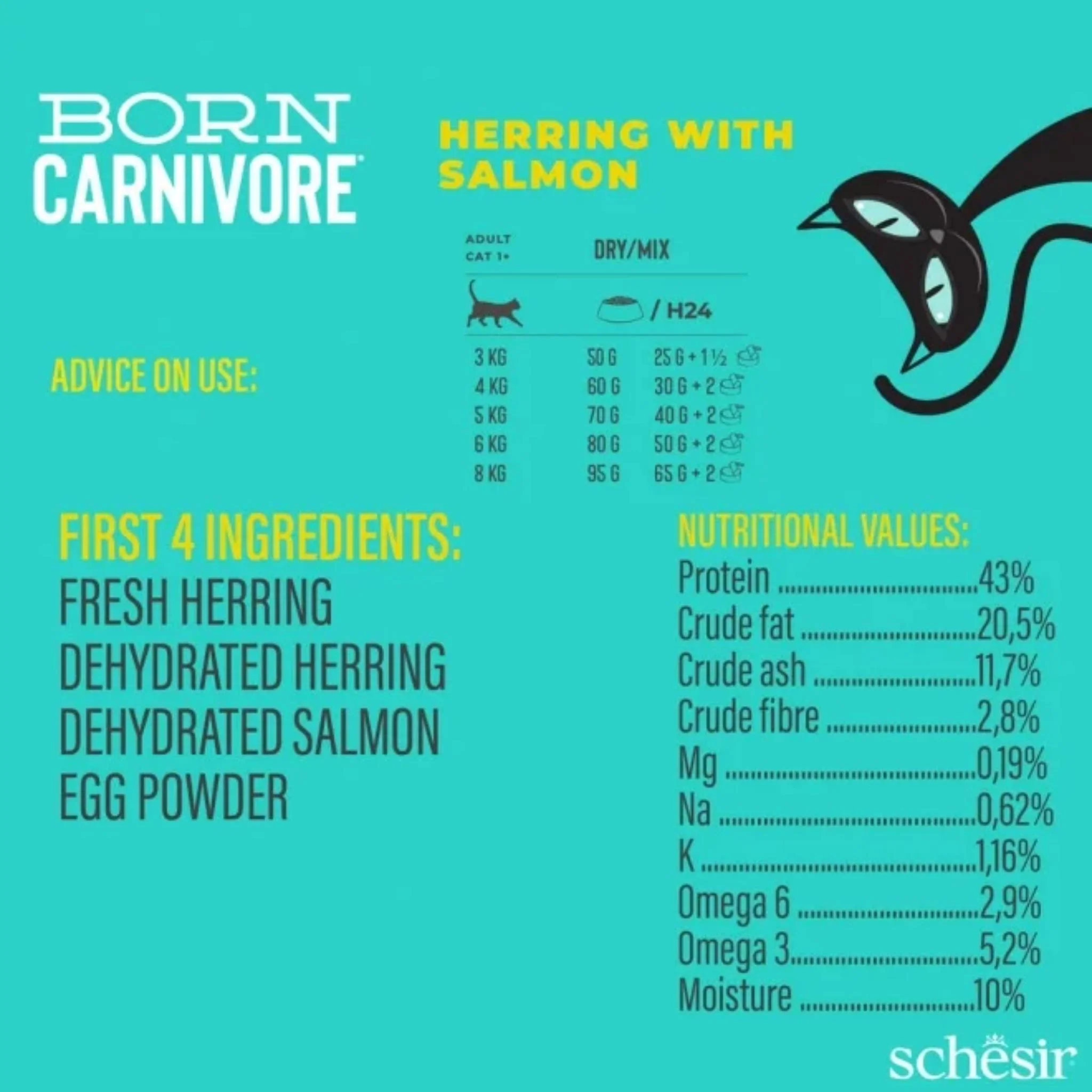 Schesir Born Carnivore Herring & Salmon Dry Cat Food - 1.25kg - Image 4