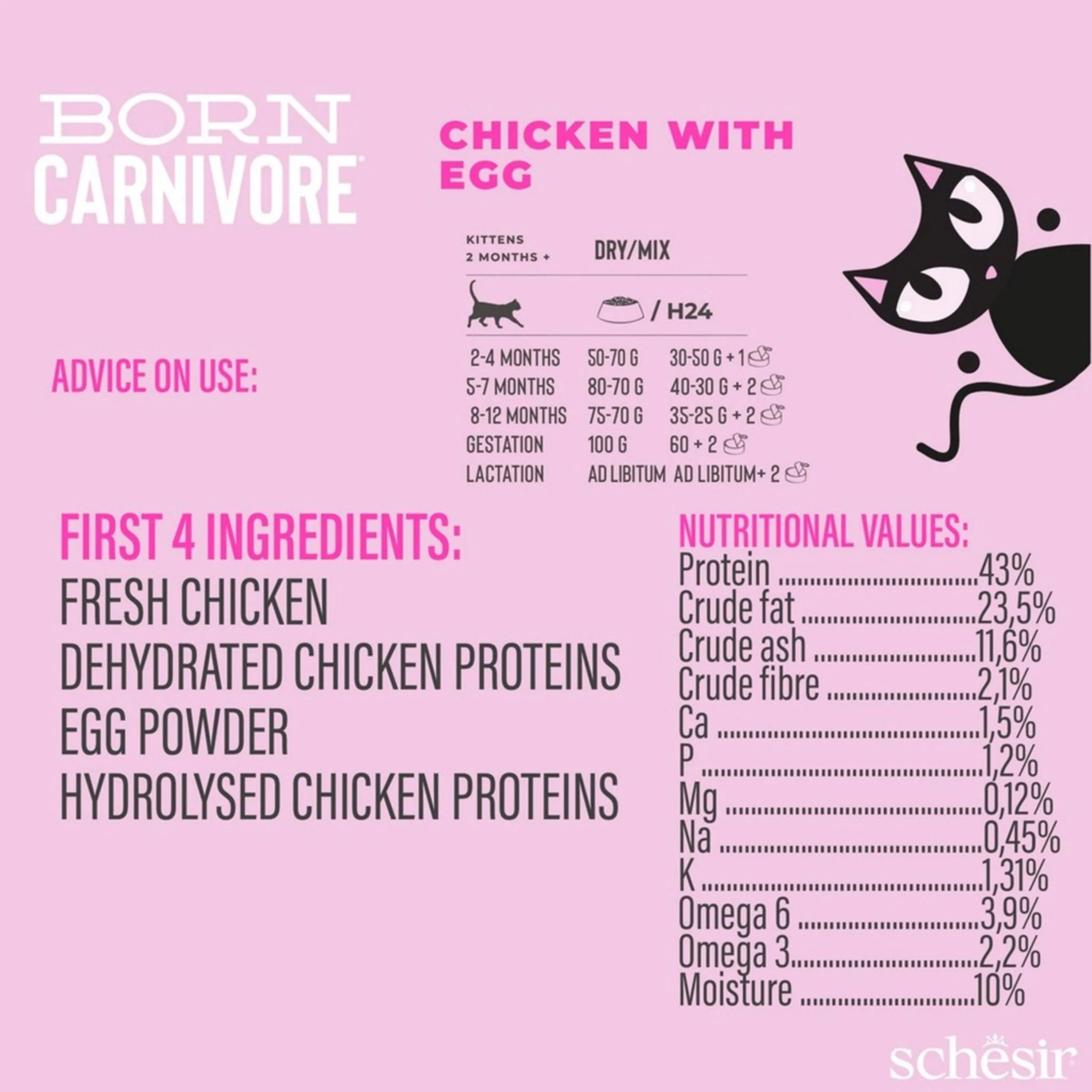 Schesir Born Carnivore Kitten Chicken & Egg Dry Food - 1.25kg - Image 2